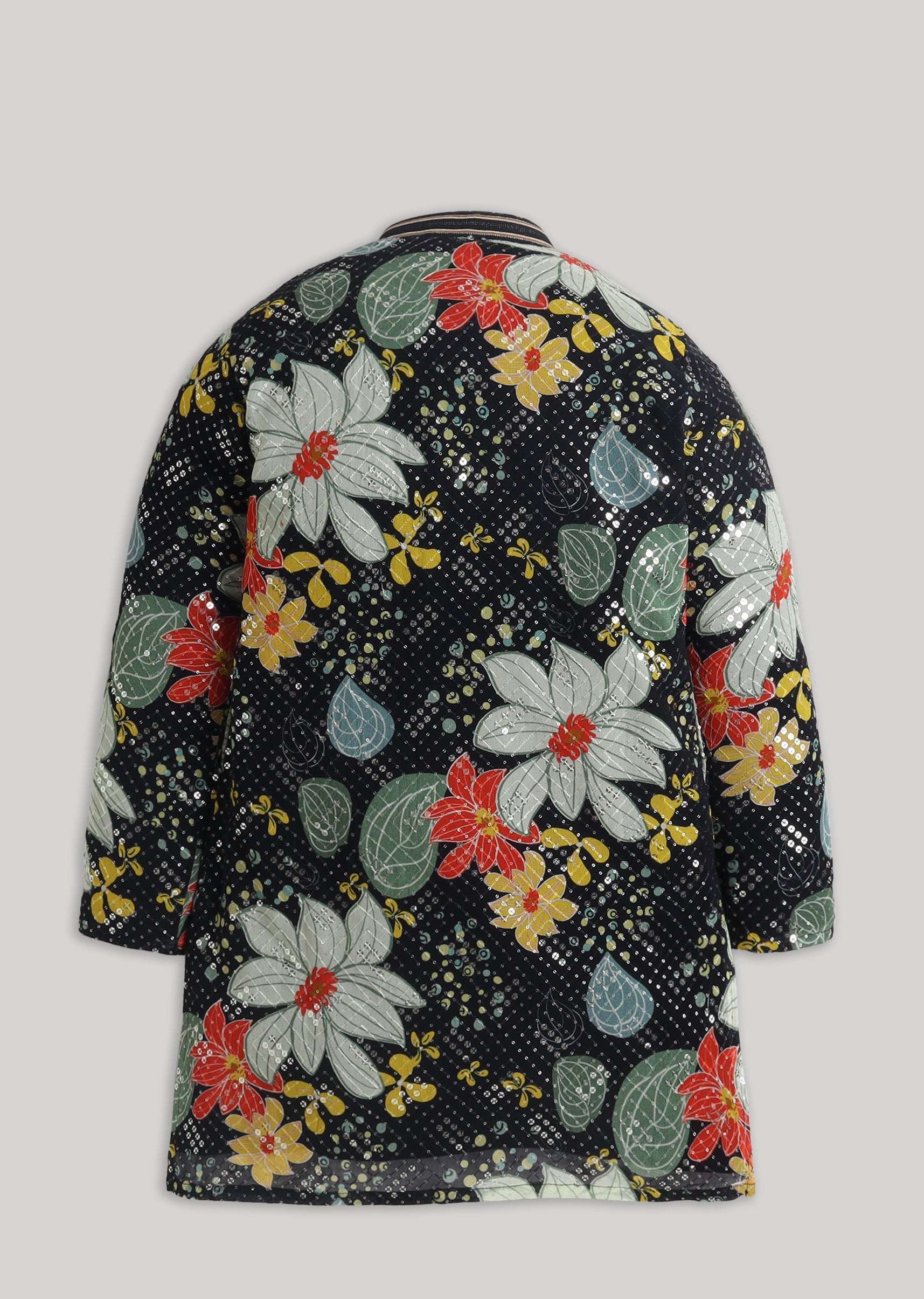 Black Floral Georgette Kurta Set With Sequin Work