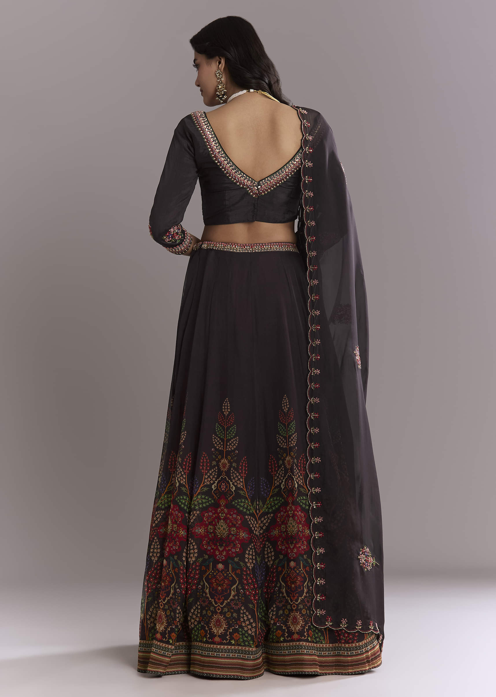 Black Organza Printed Bridesmaid Lehenga With Intricate Hand Embroidery
