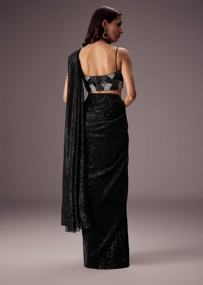 Black Shimmer Saree With Richly Hand Embroidered Blouse
