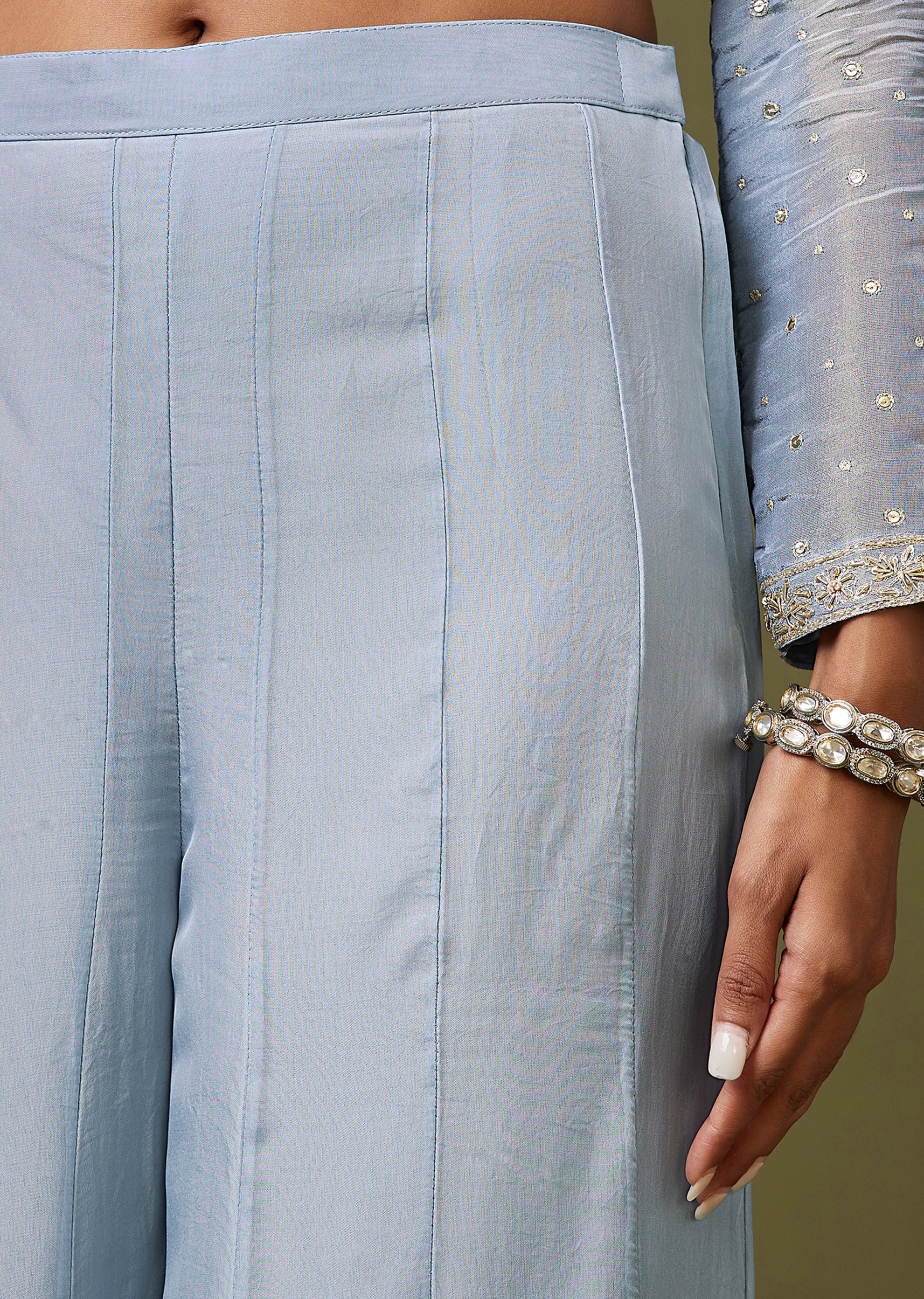 Blue Zardozi Sequin Organza Palazzo Suit With Dupatta