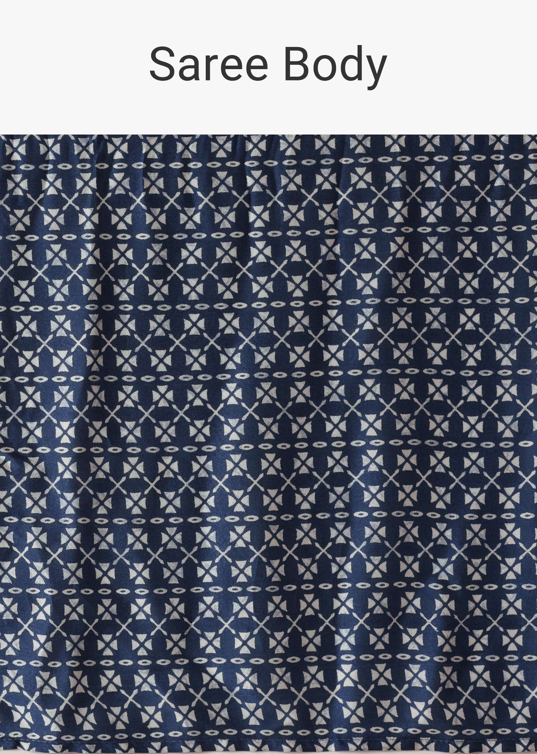 Blue Printed Saree In Satin With Tassel Pallu And Unstitched Blouse Piece