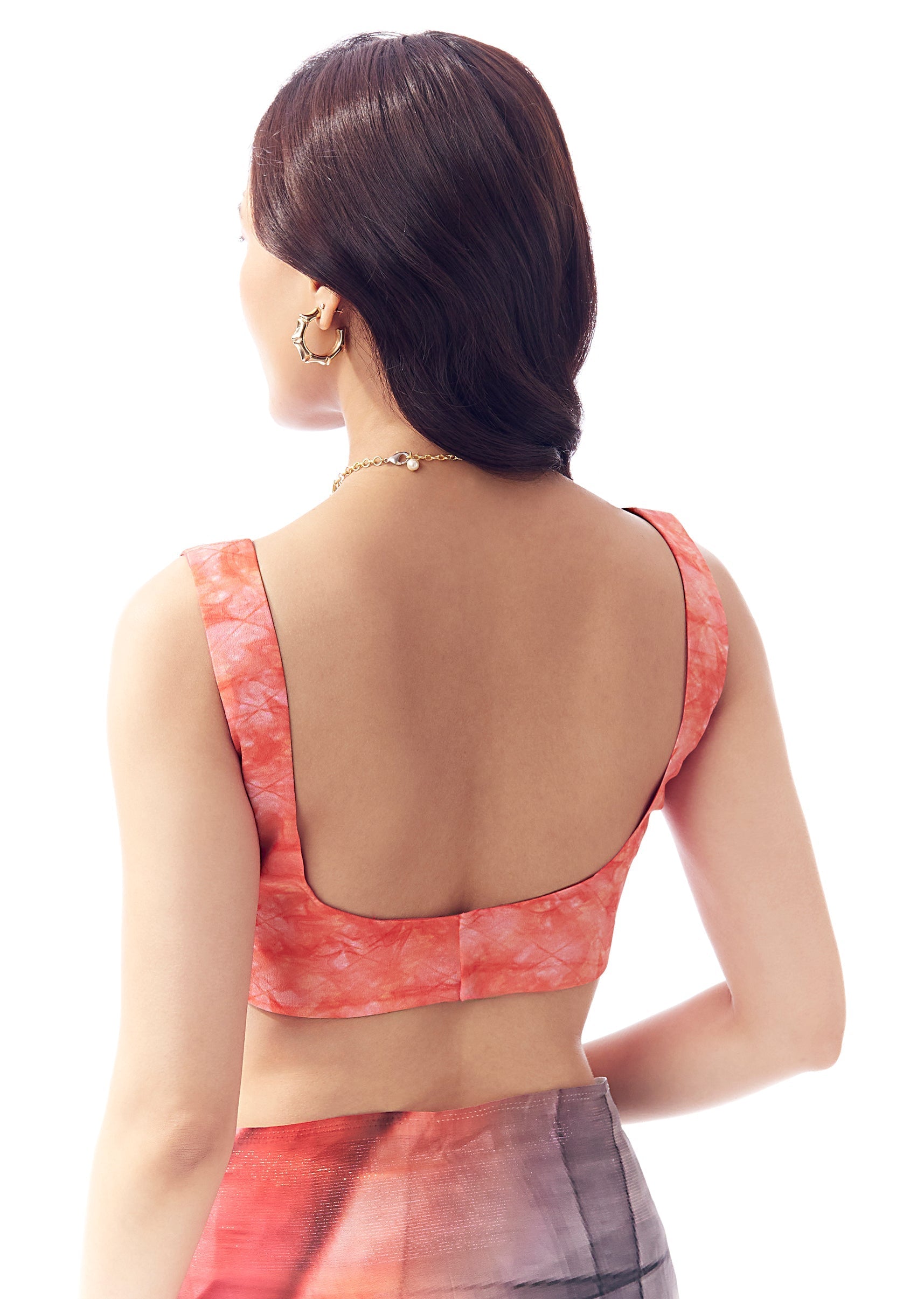 Blush Grey And Red Georgette Saree With All Over Abstract Print