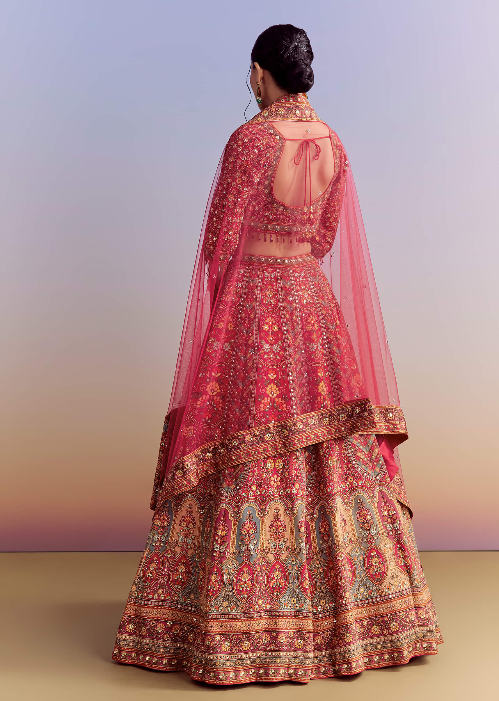 Crimson Red Crepe Printed Bridesmaid Lehenga With Embroidery