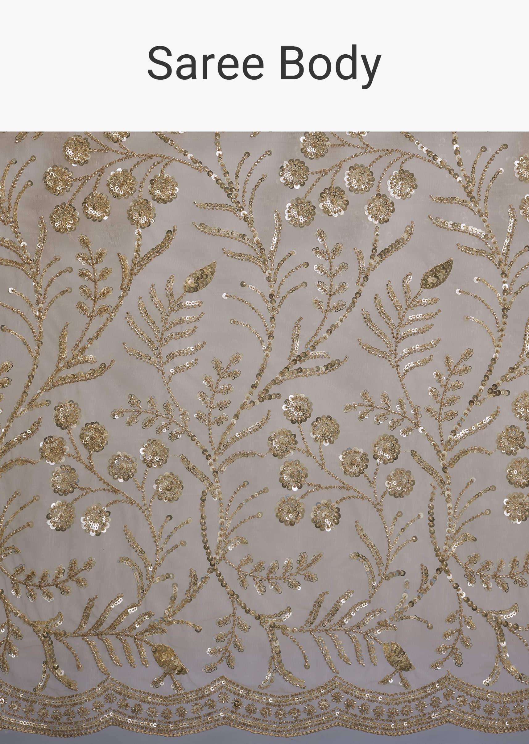 Gold Net Saree With Floral Sequins Work