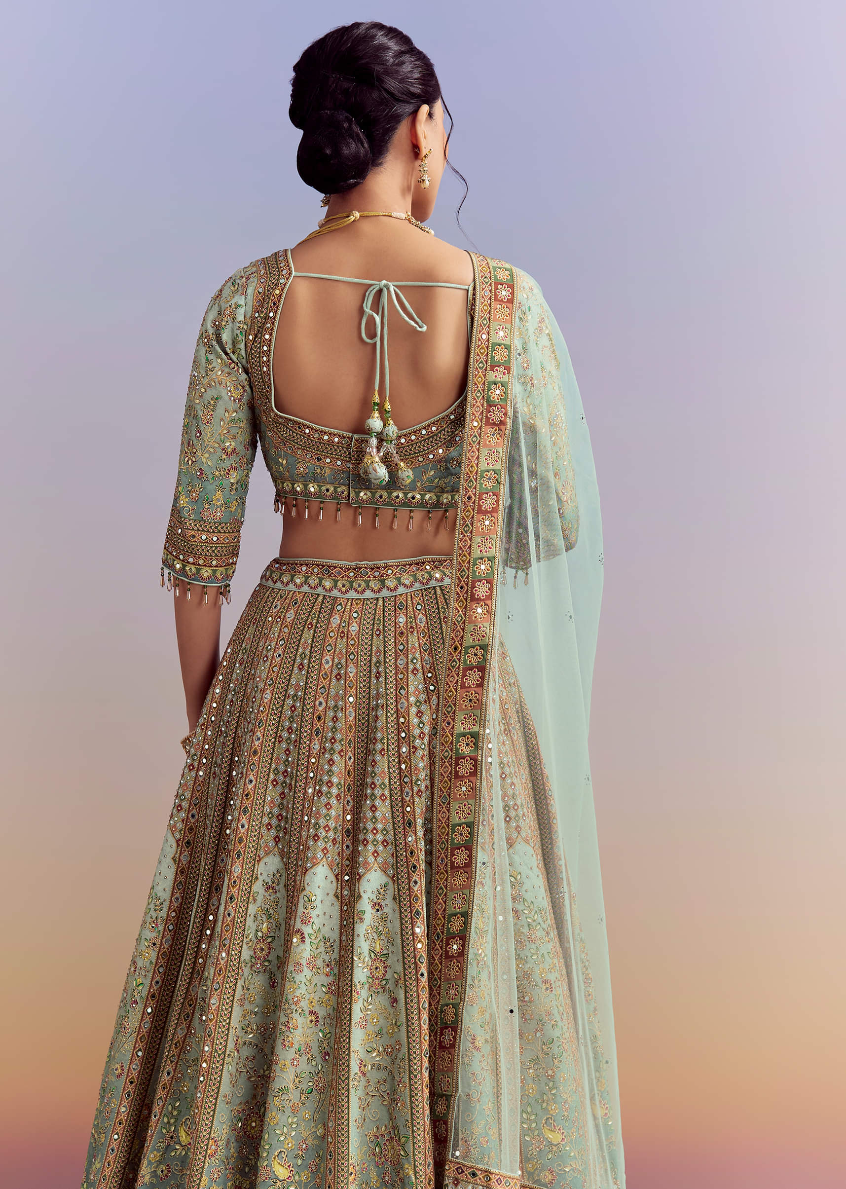 Green Ombre Crepe Printed Bridesmaid Lehenga With Heavy Hand Embroidery