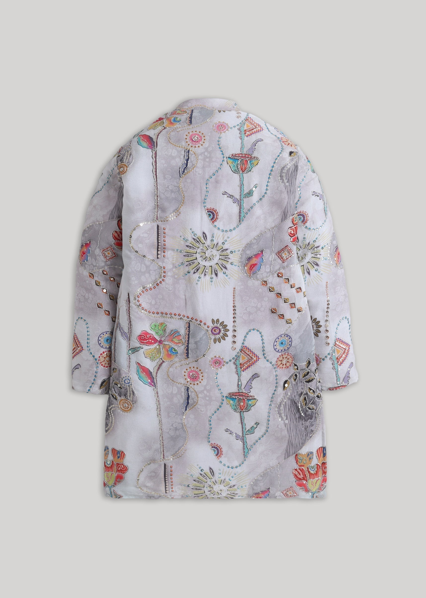 Grey Floral Sequin Cotton Kurta Set For Festive Wear