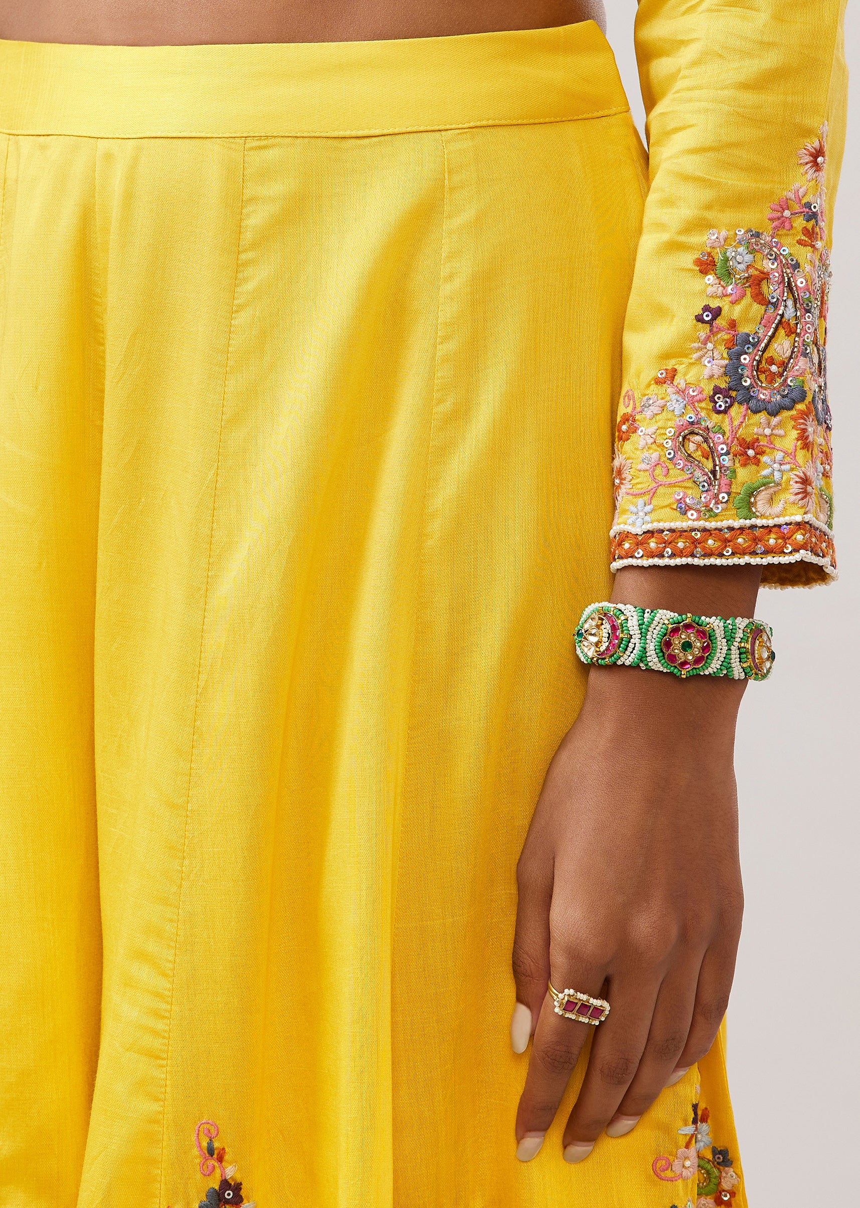 Haldi Yellow Thread Embroidered Palazzo Suit With Dupatta