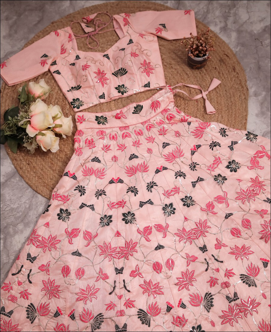 Baby Pink Color Silk Embroidery Work Lehenga Choli