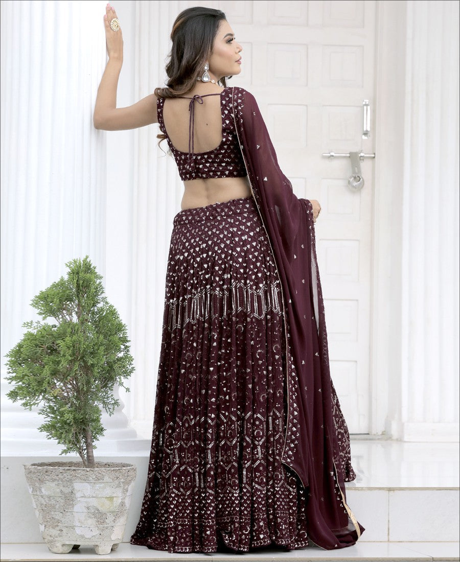 Sequence Work Party Wear Designer Brown Color Lehenga choli