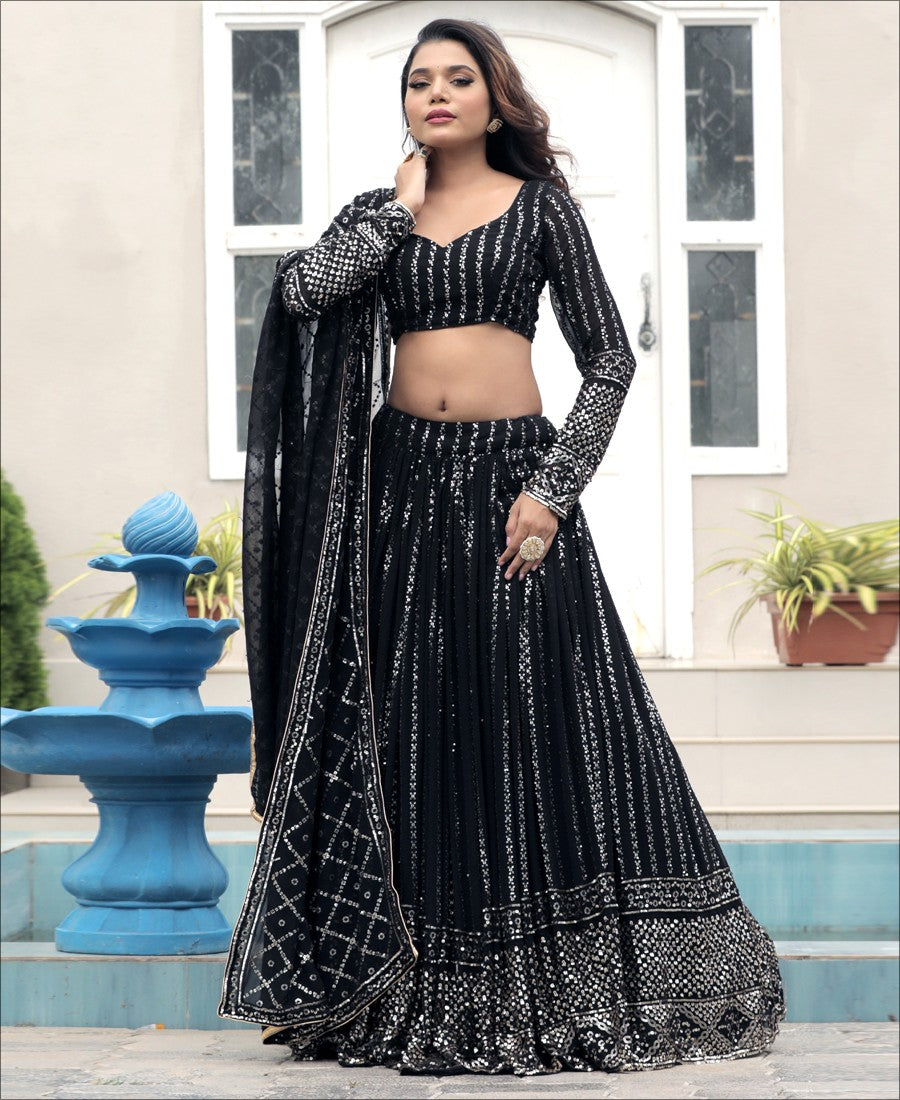 Black Color Georgette Sequence Work Designer Lehenga choli