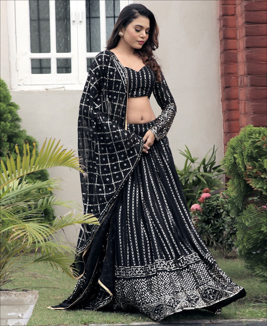 Black Color Georgette Sequence Work Designer Lehenga choli