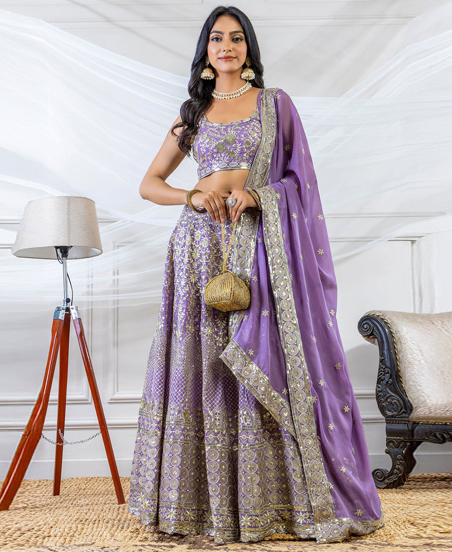 Lavender Georgette Sequins and Zari Work Lehenga Choli
