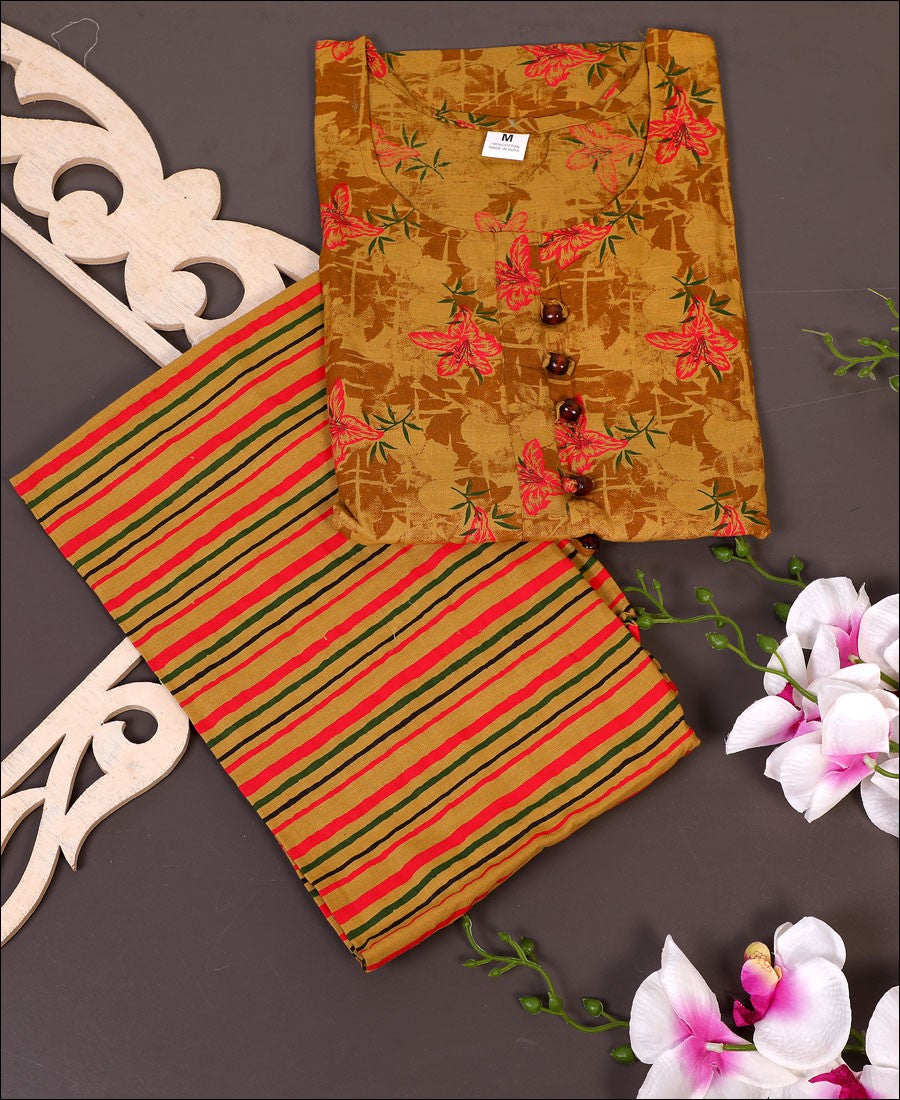 Mustard Yellow Block Print Jaipuri Kurti Set