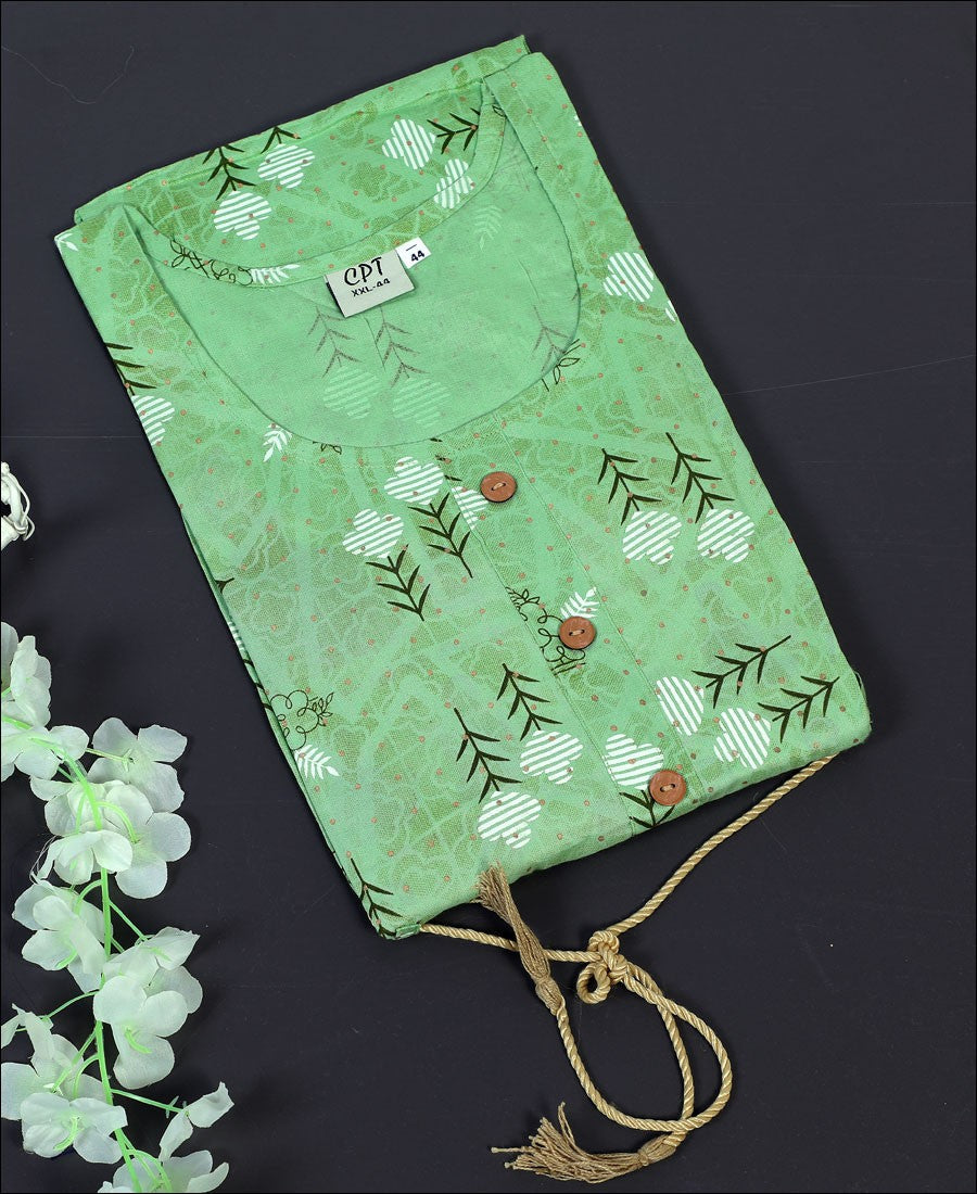 Light Green Coloured Cotton Block Print Kurti