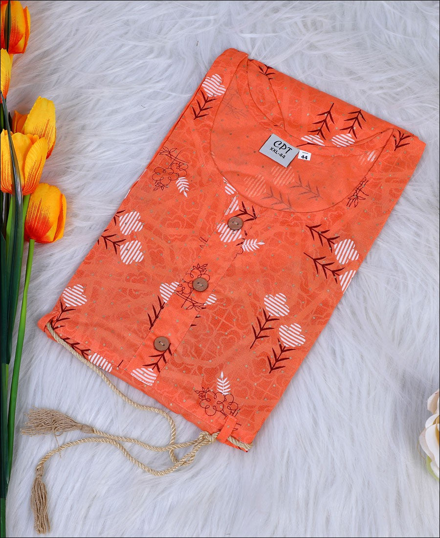 Orange Coloured Cotton Block Print Kurti