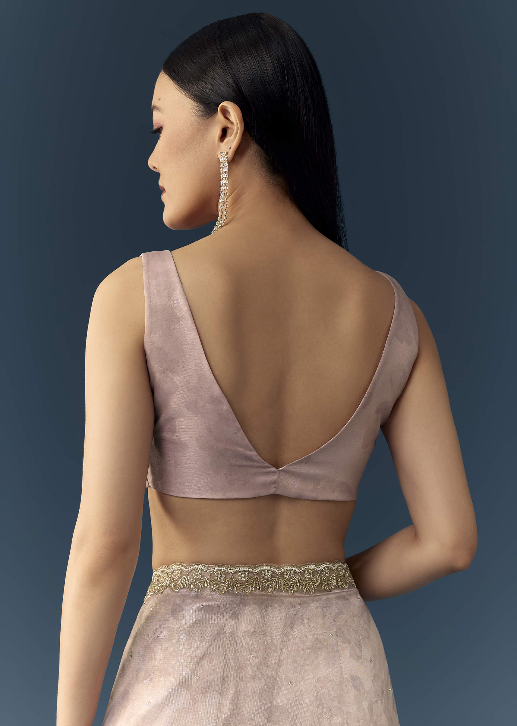 Mauve Jacqaurd Floral Print Tissue Silk Saree with Unstitched Blouse