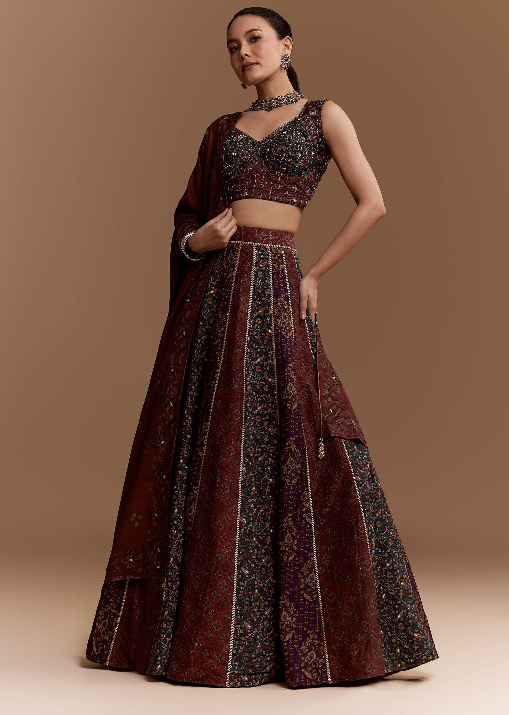 Multi Silk Bridesmaid Lehenga Set with Cutdana Embroidery