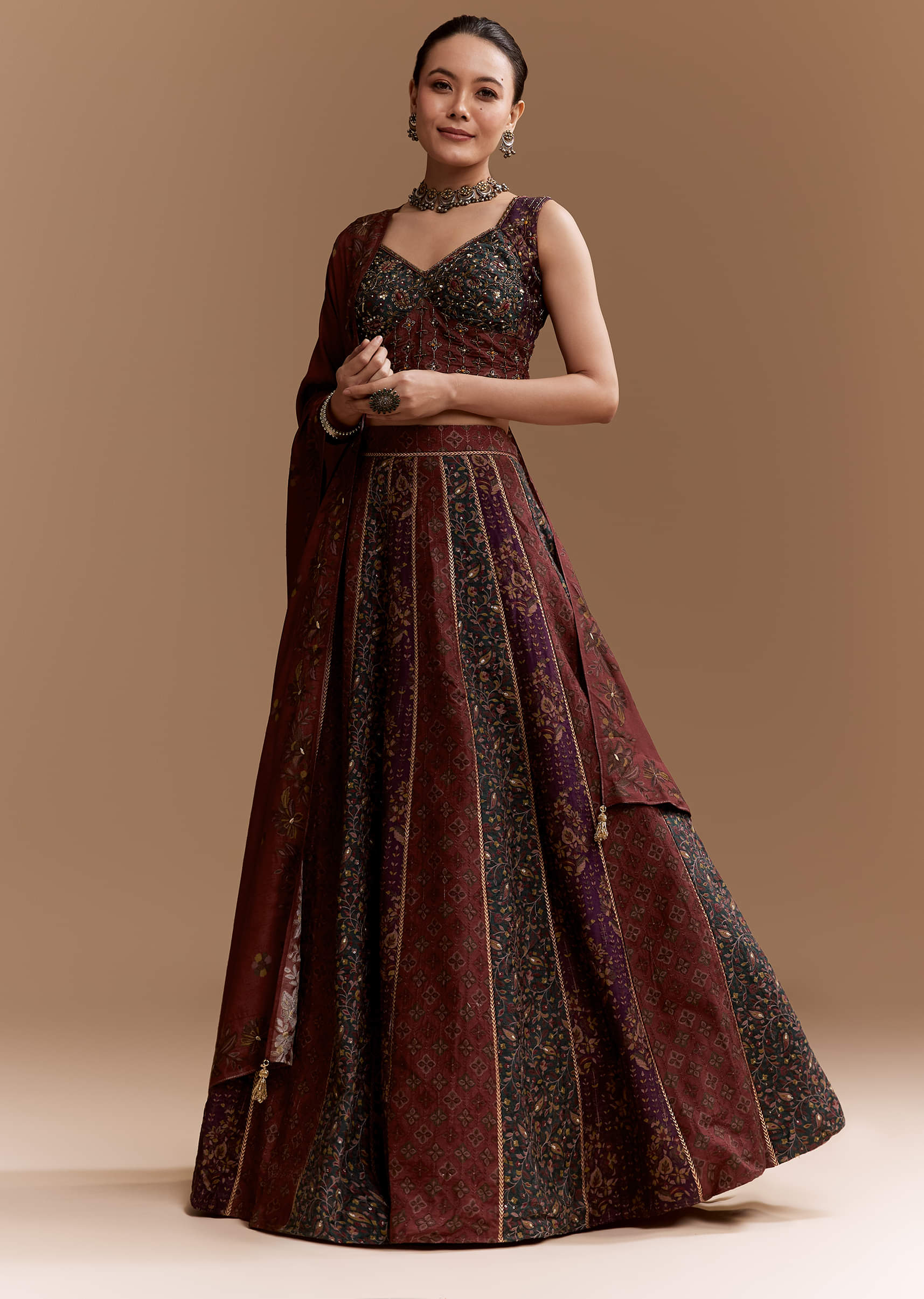 Multi Silk Bridesmaid Lehenga Set with Cutdana Embroidery