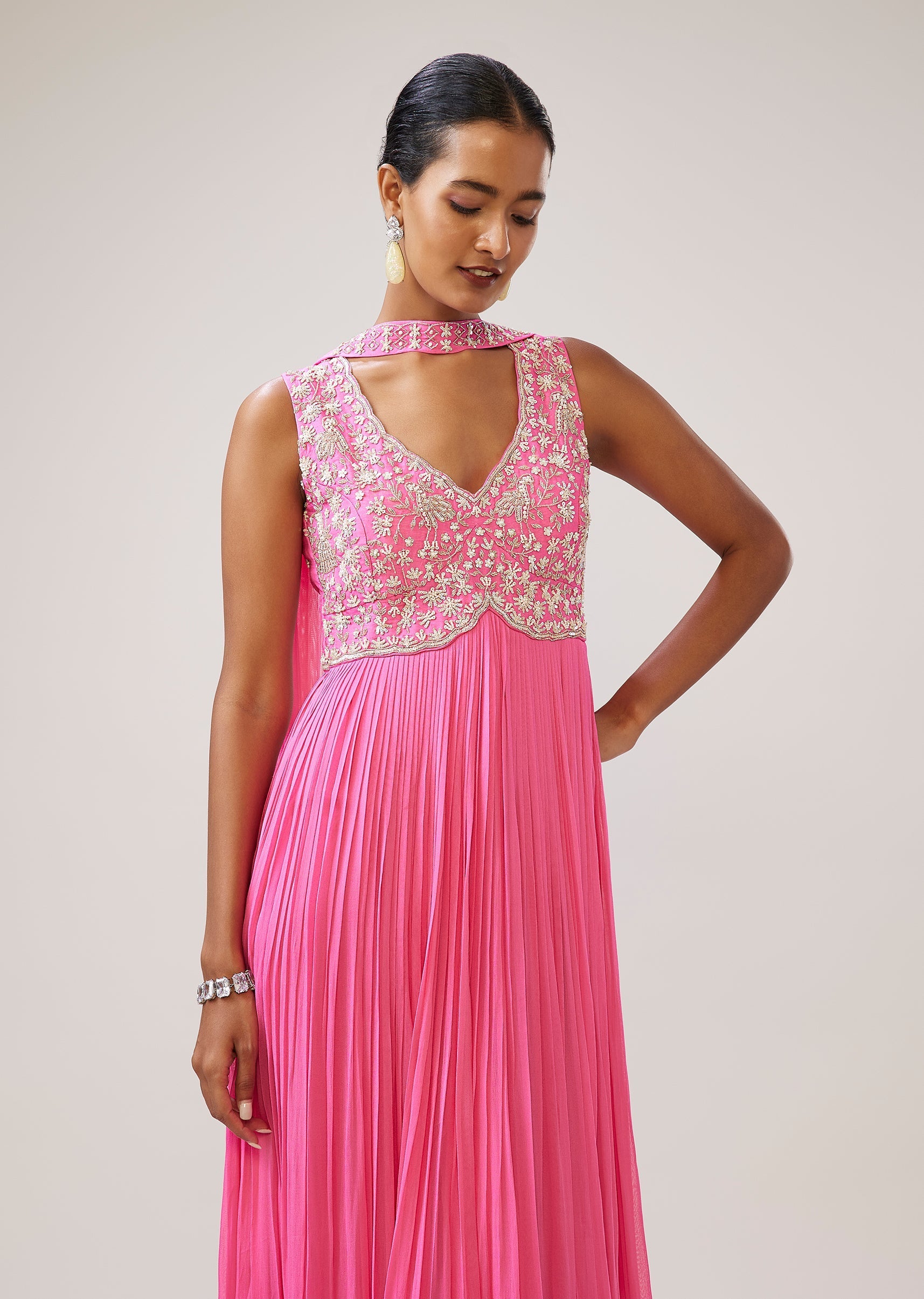 Pastel Pink Cut Dana Sequin Anarkali With Dupatta