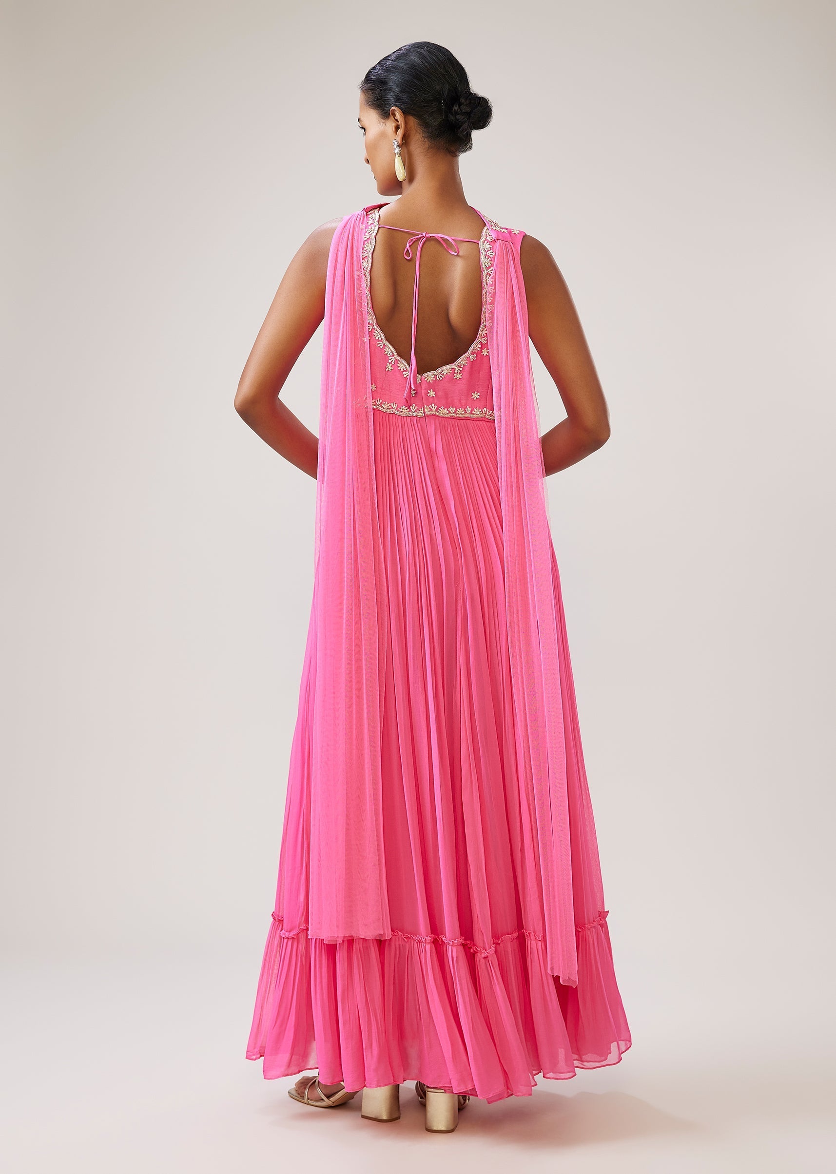 Pastel Pink Cut Dana Sequin Anarkali With Dupatta