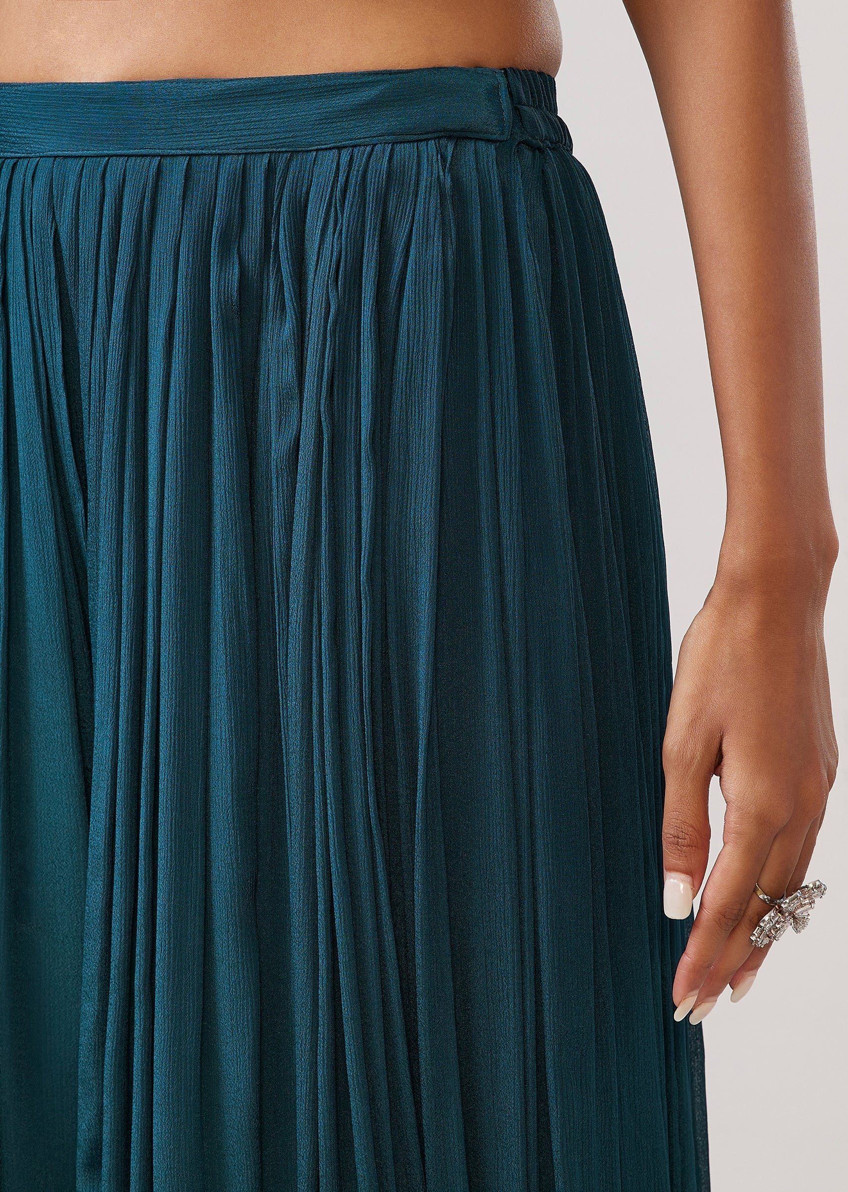 Peacock Blue Sequin Strap Kurta Palazzo Set With Dupatta