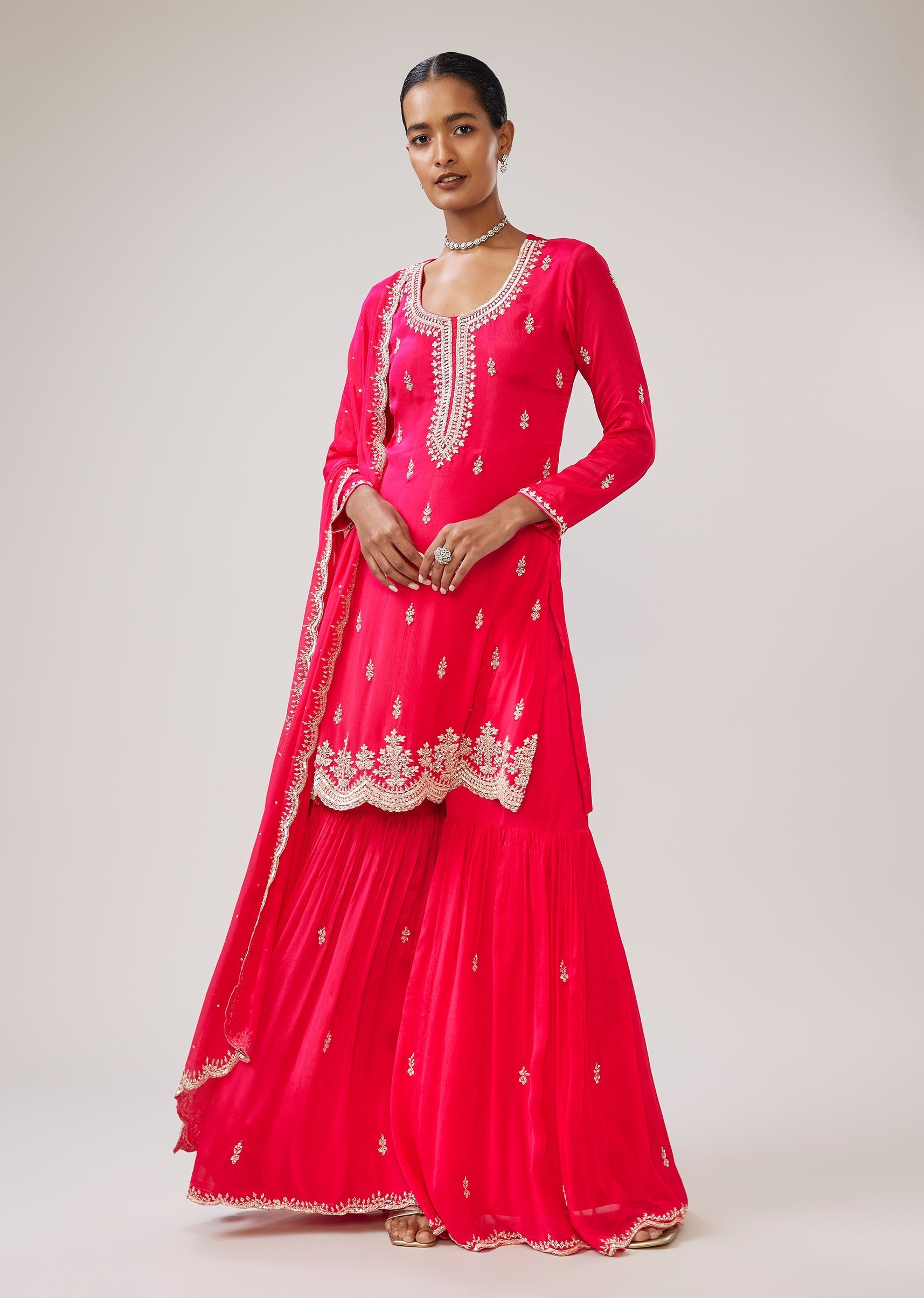 Pink Sequin Cut Dana Sharara Suit With Dupatta