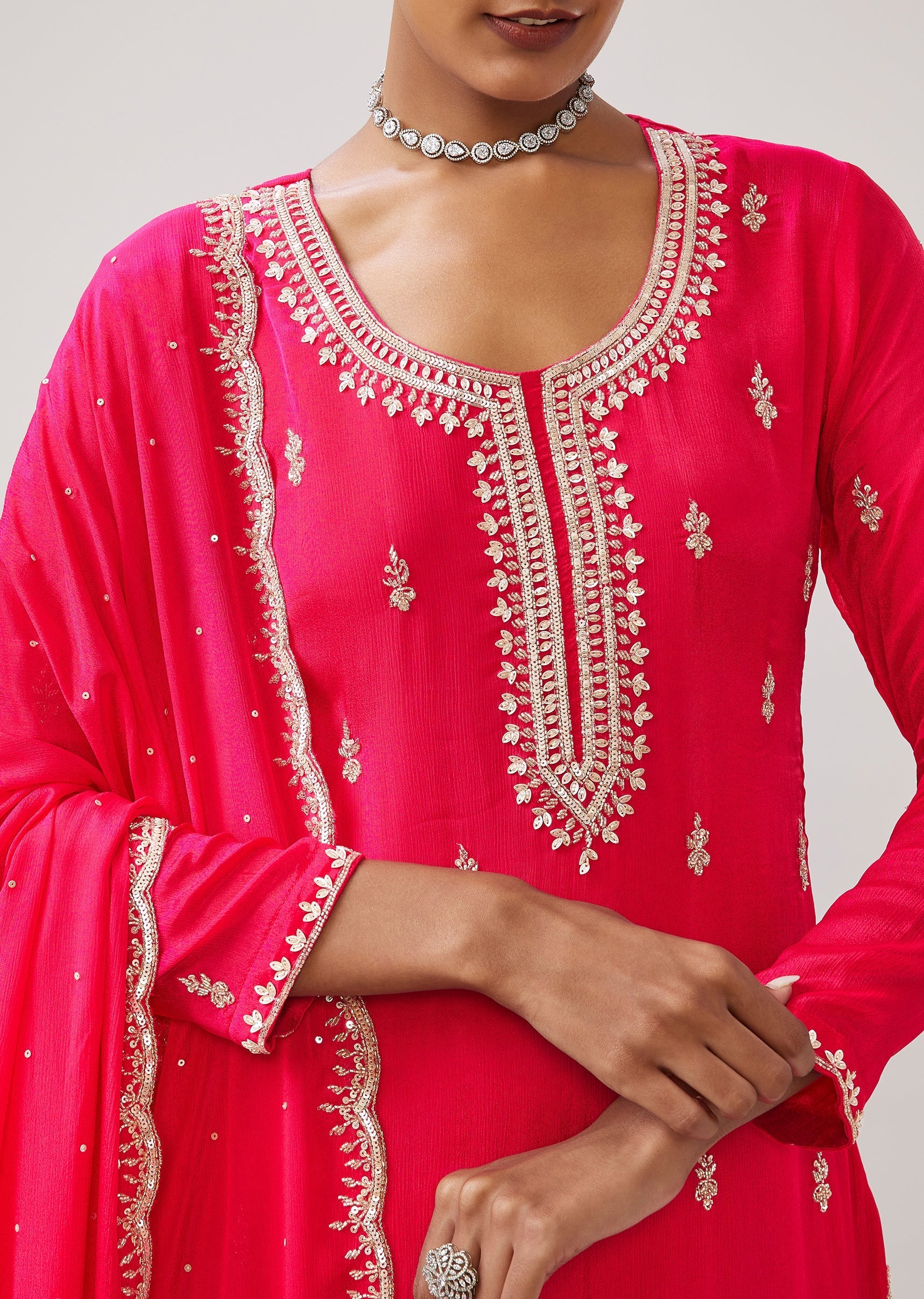 Pink Sequin Cut Dana Sharara Suit With Dupatta