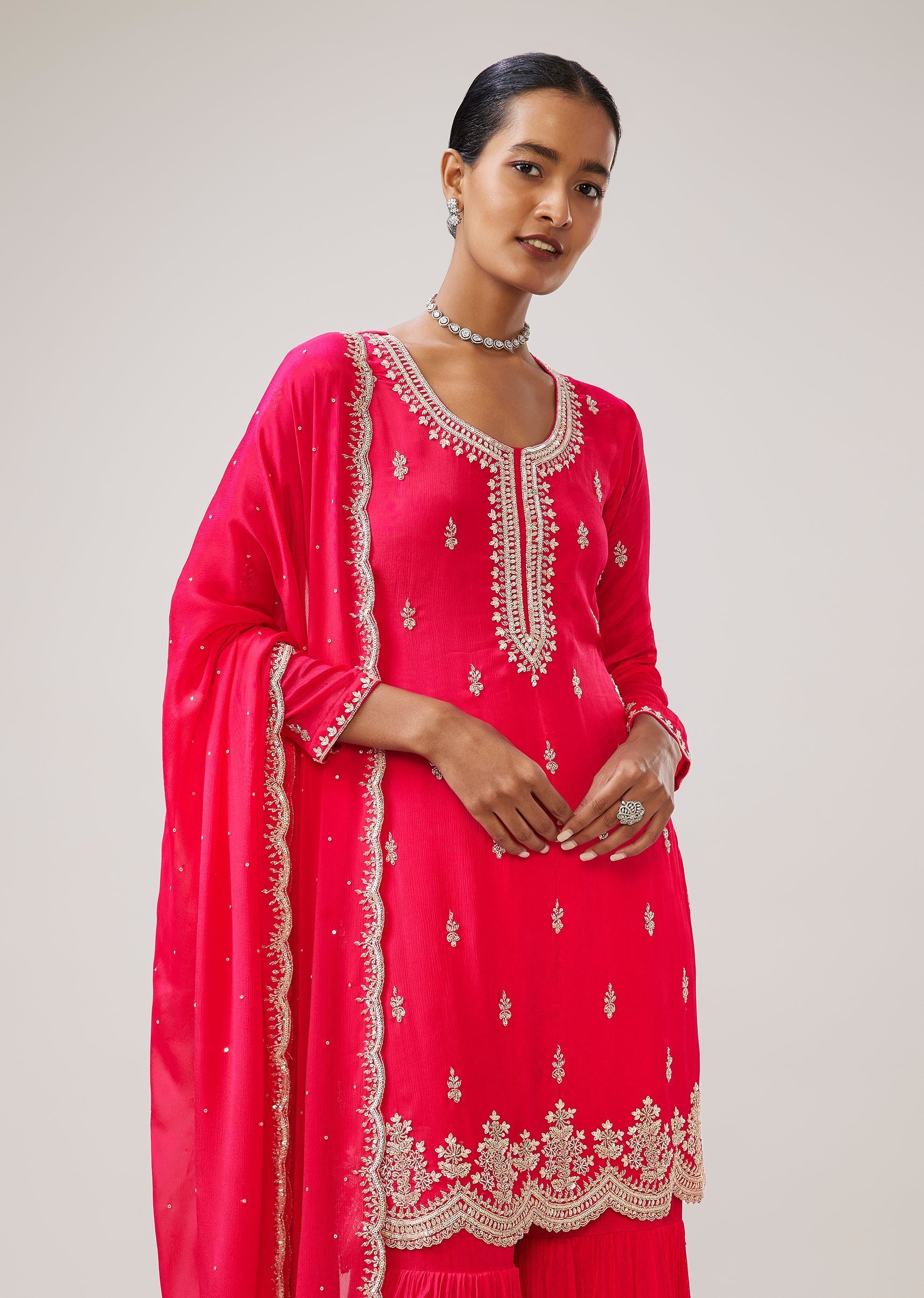 Pink Sequin Cut Dana Sharara Suit With Dupatta