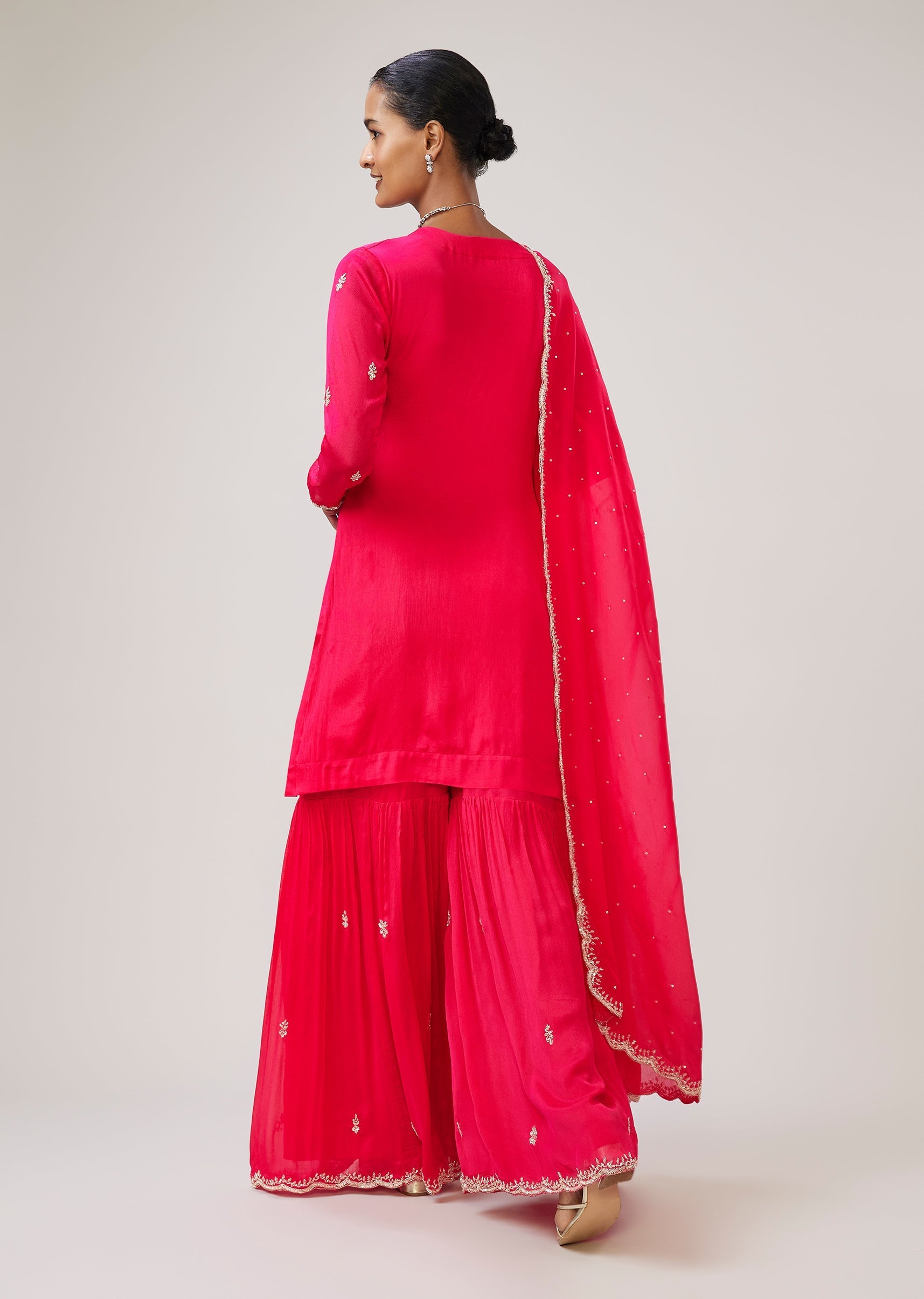 Pink Sequin Cut Dana Sharara Suit With Dupatta