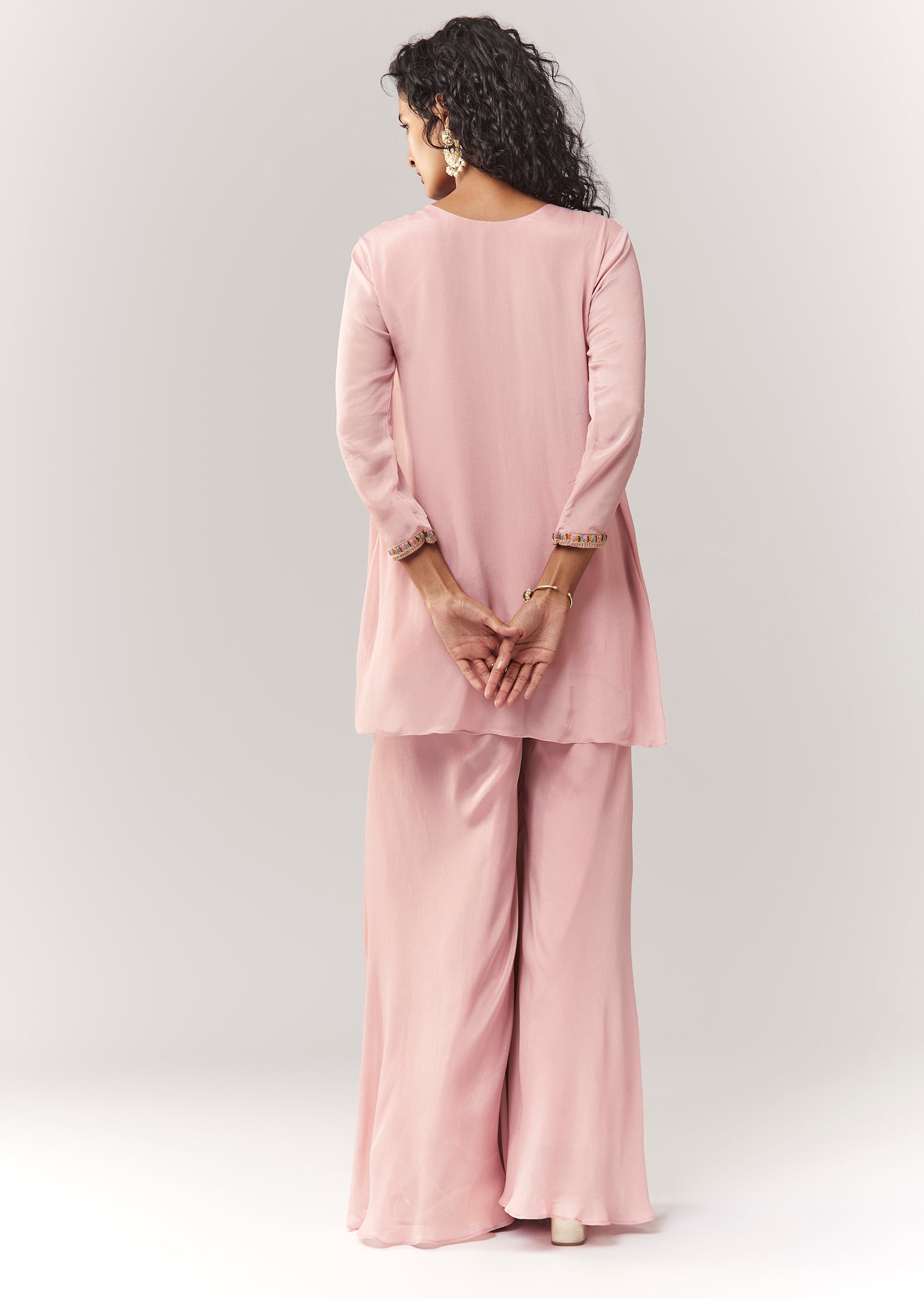 Pink Thread And Zardosi Cape Style Top With Palazzo