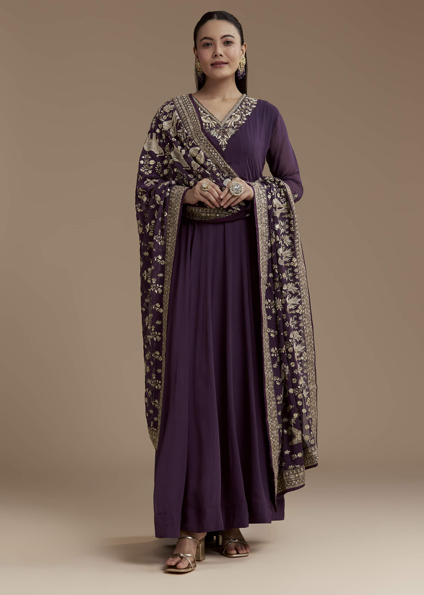 Purple Georgette Anarkali Set with Sequin Work