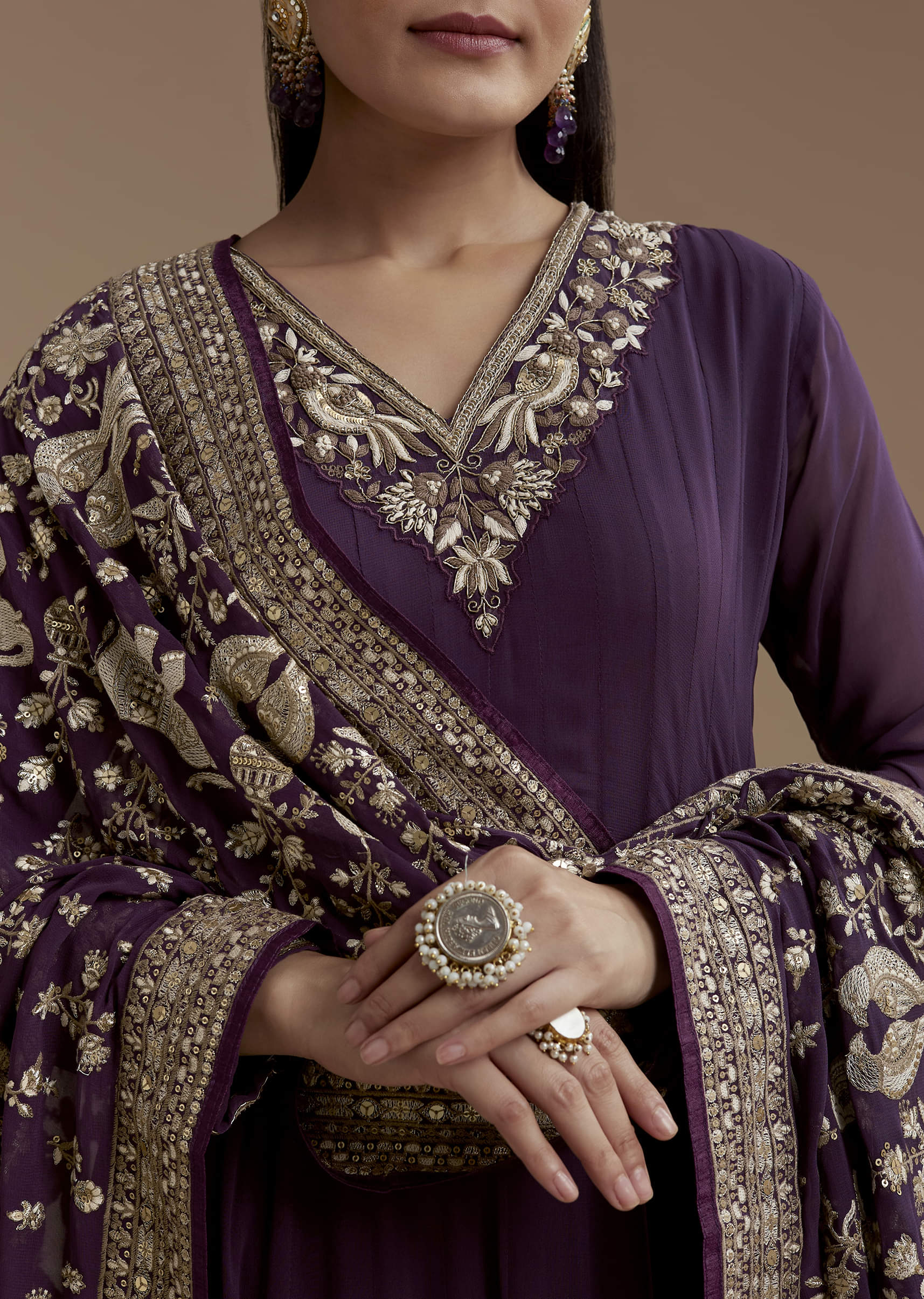 Purple Georgette Anarkali Set with Sequin Work
