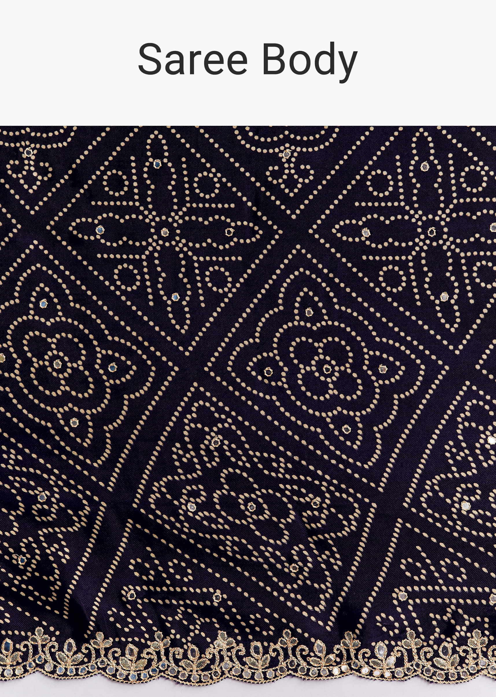 Purple Satin Ajrakh Printed Saree With Gota And Mirror Embroidery