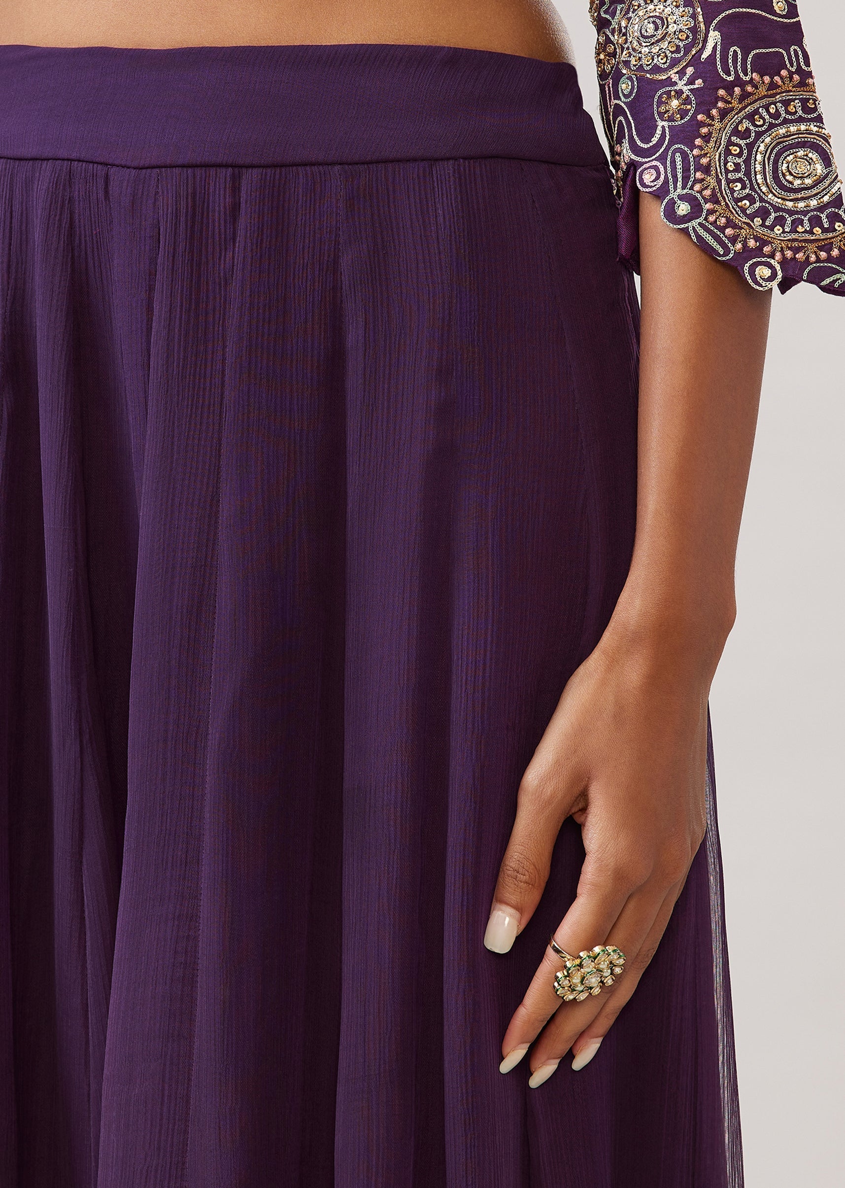 Purple Zari Resham Palazzo Set In Silk With Dupatta