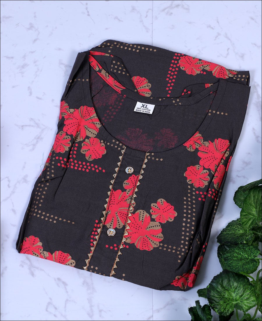 Grey Rayon Block Print Kurti