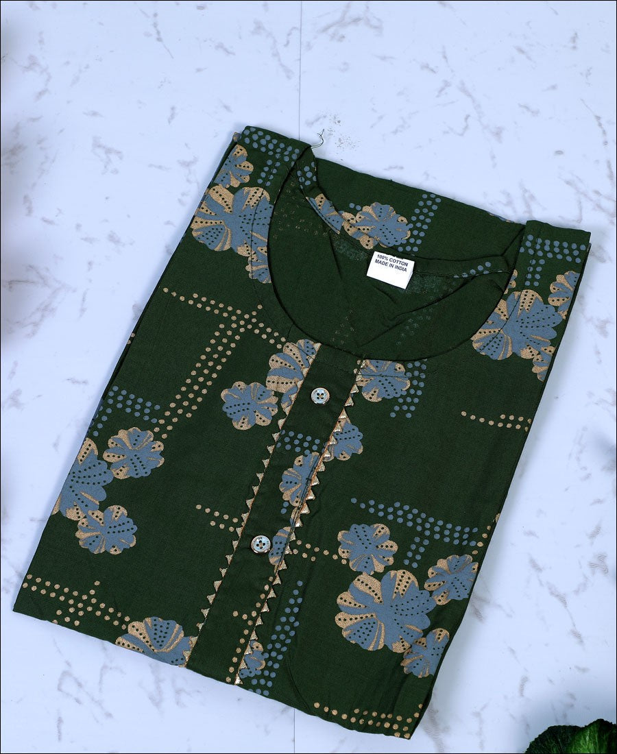 Green Rayon Block Print Kurti