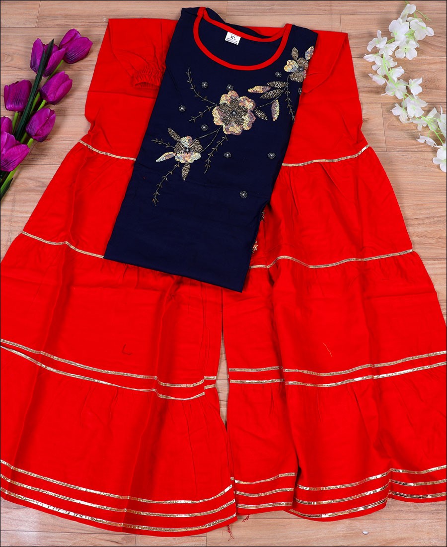 Blue Rayon sequence with handwork Kurti Set