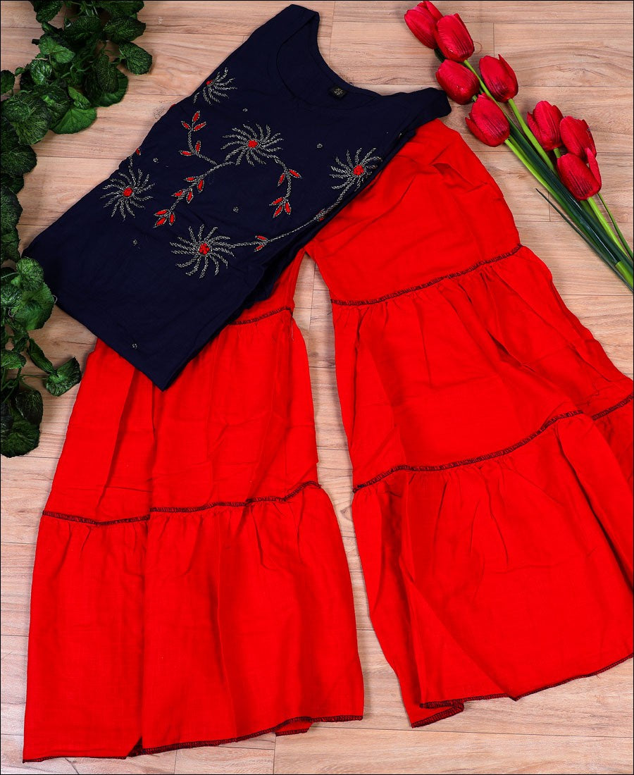 Blue Rayon handwork zardoshi work Kurti Set