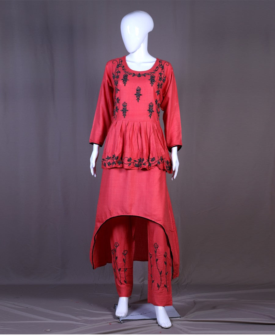 Maroon Rayon moti hand work Kurti Set