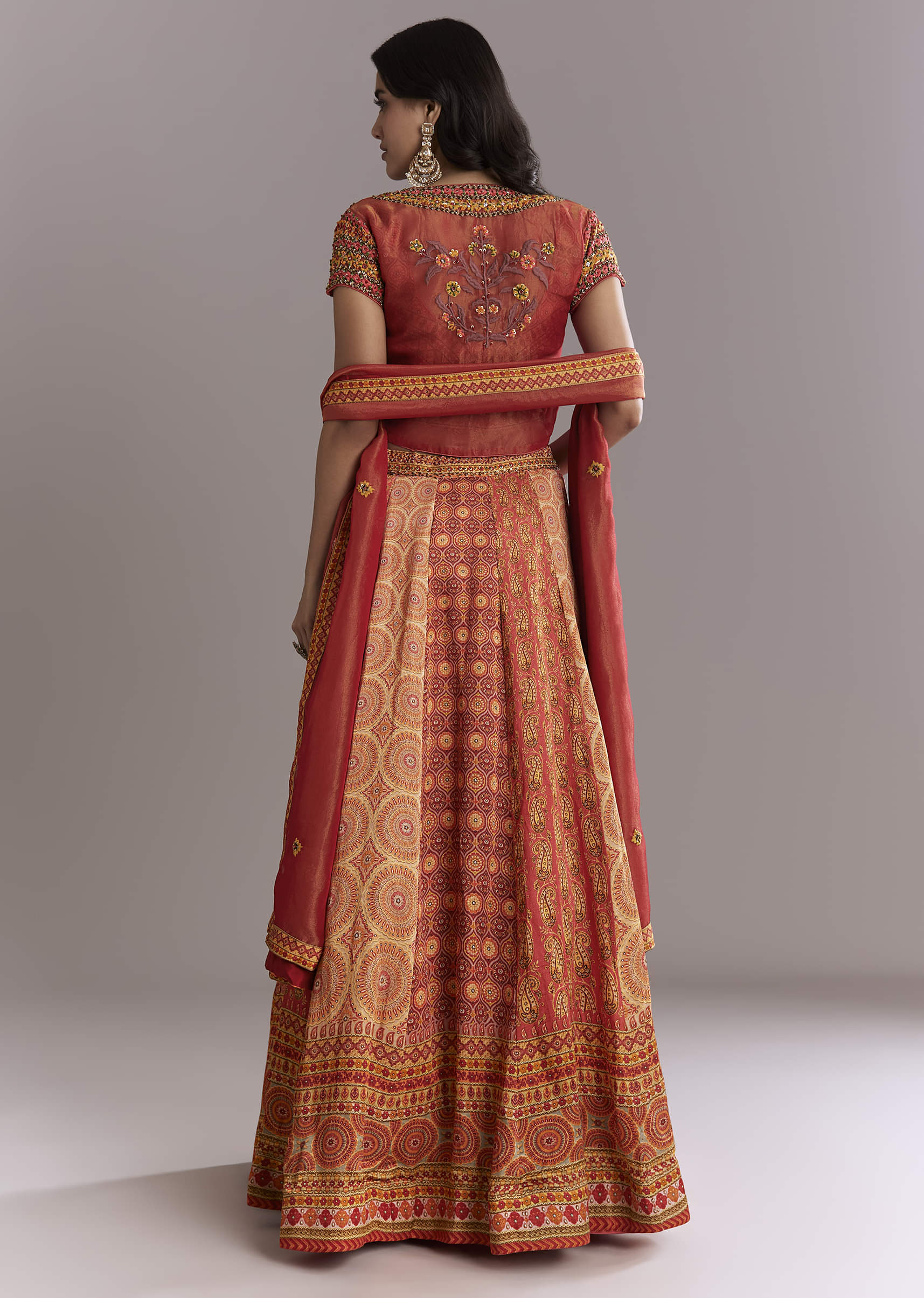 Red Crepe Printed Bridesmaid Lehenga With Intricate Hand Embroidery