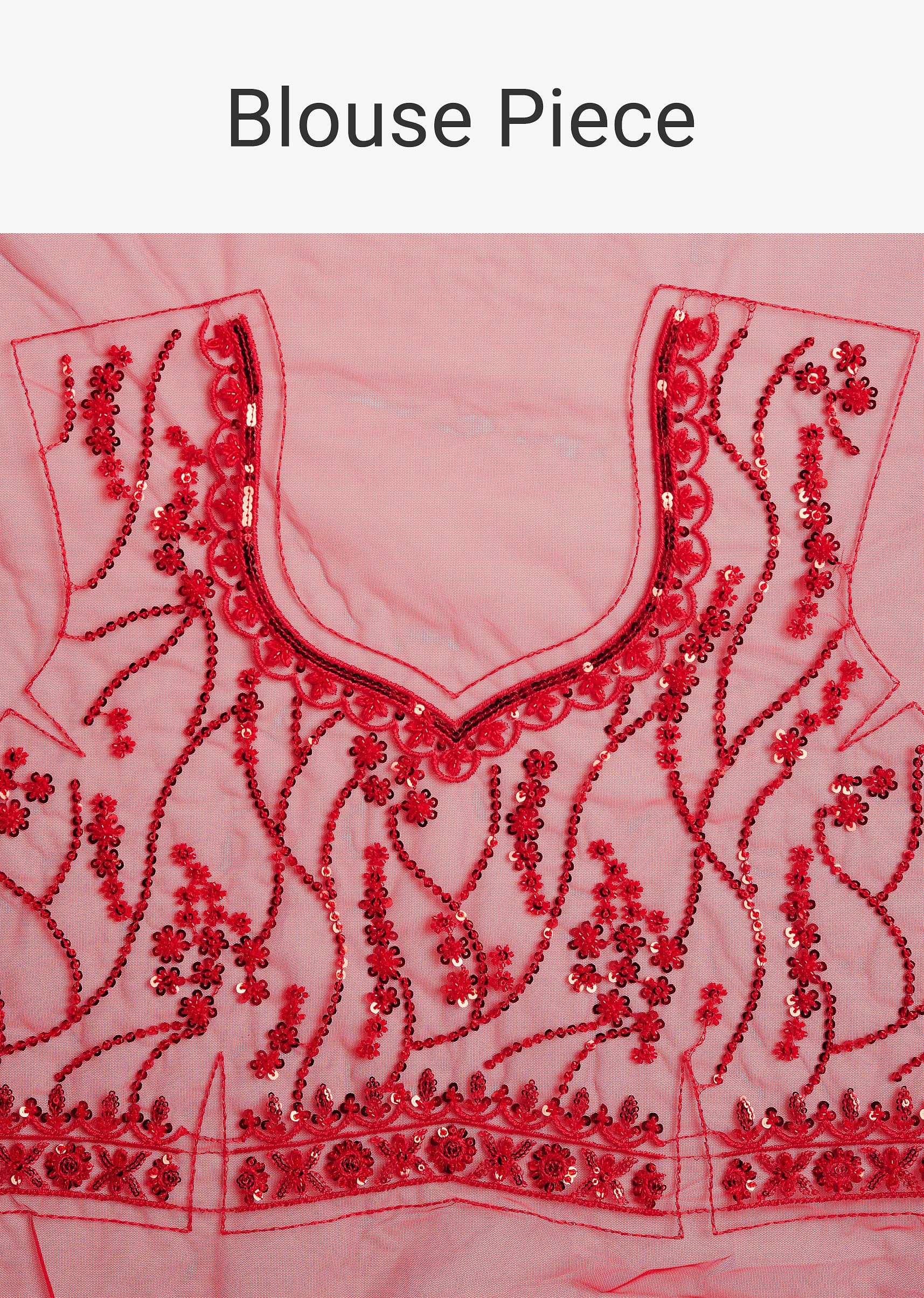 Red Net Saree With Sequins And Stone Detailing