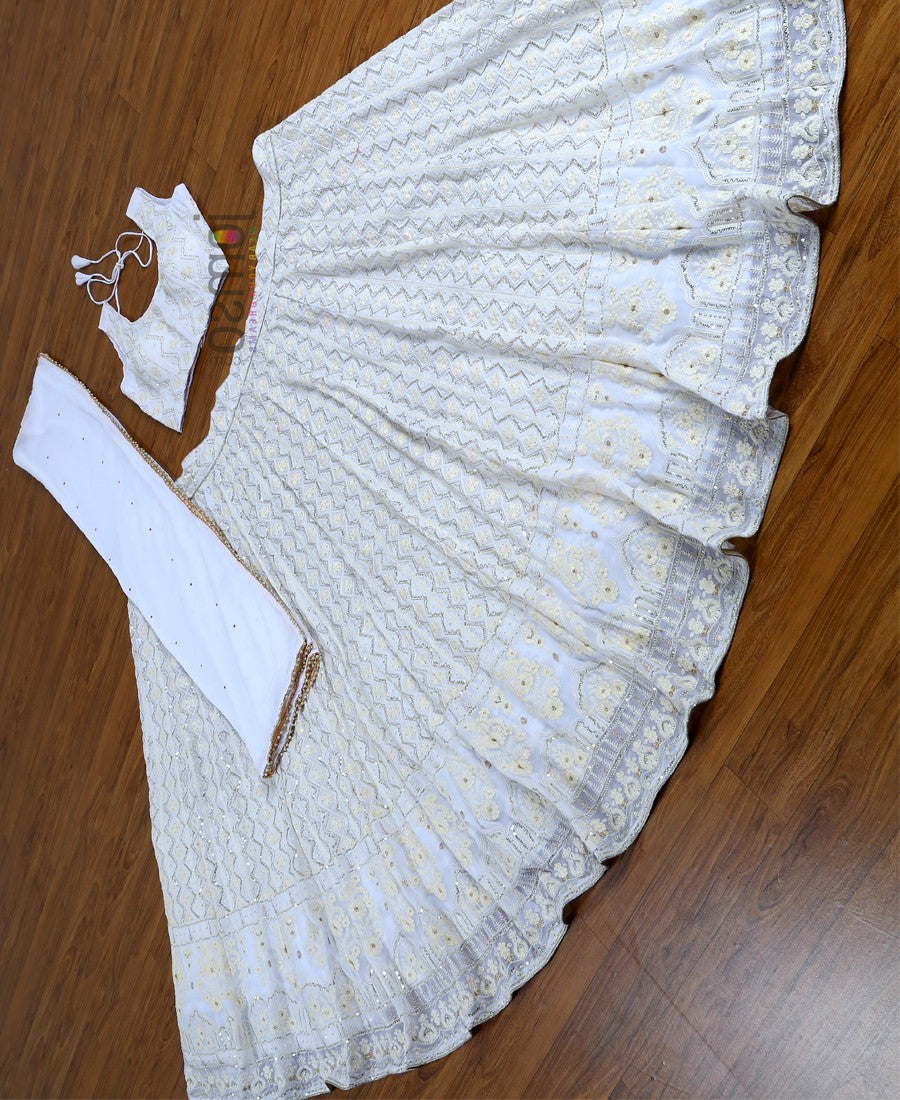 White Partywear Embroidered Work Georgette Lehenga Choli