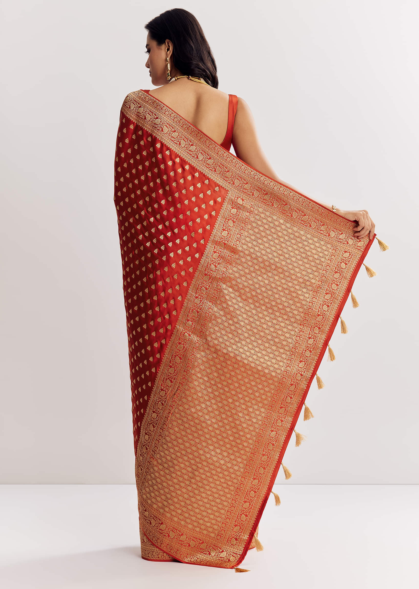 Rust Orange Dola Silk Saree With Butti And Woven Border