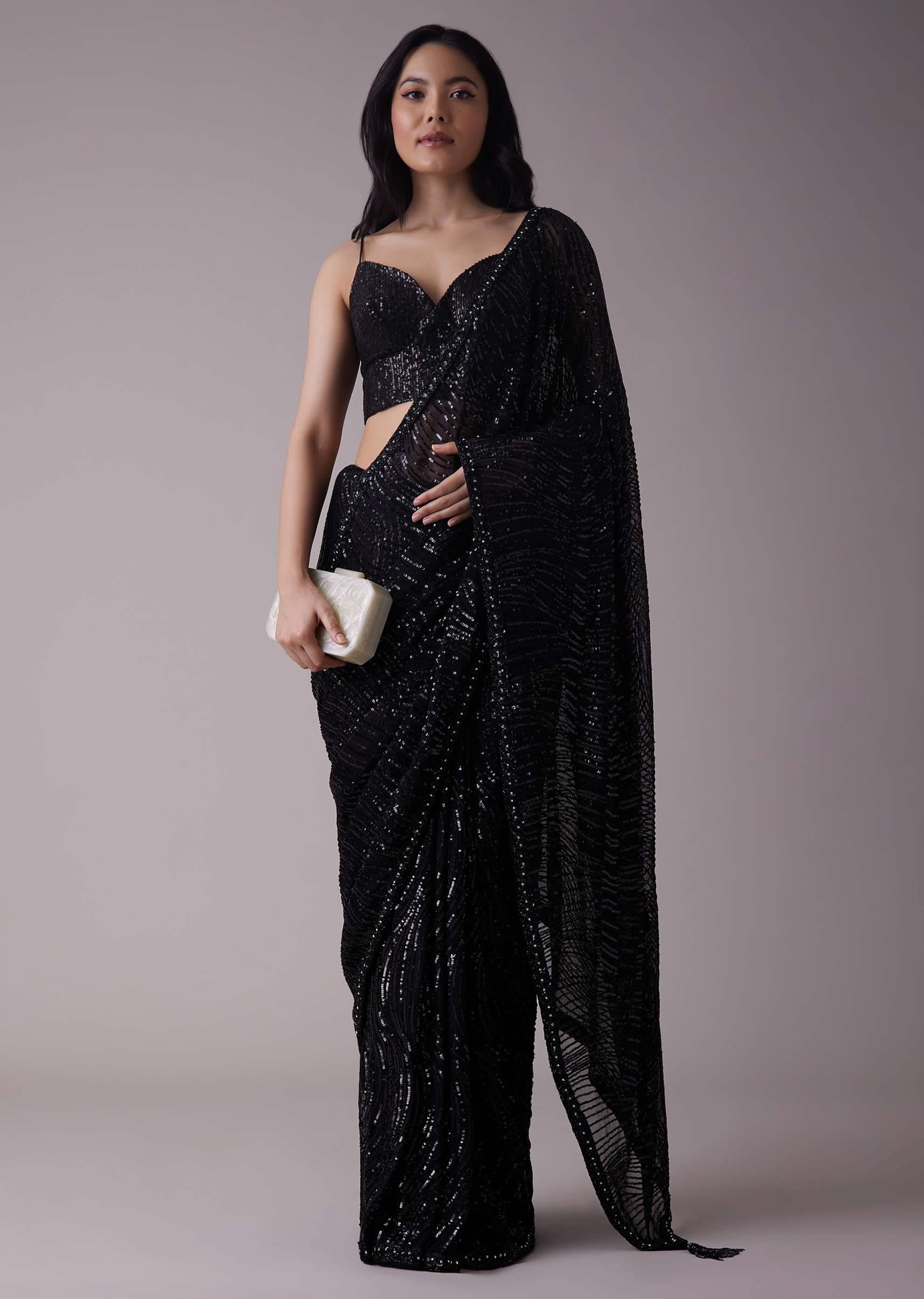Shimmery Black Sequins Saree With An Embellished Border