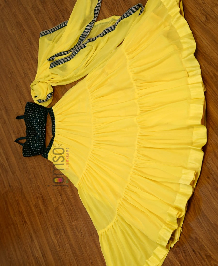 Yellow Georgette Frill Lehenga Choli