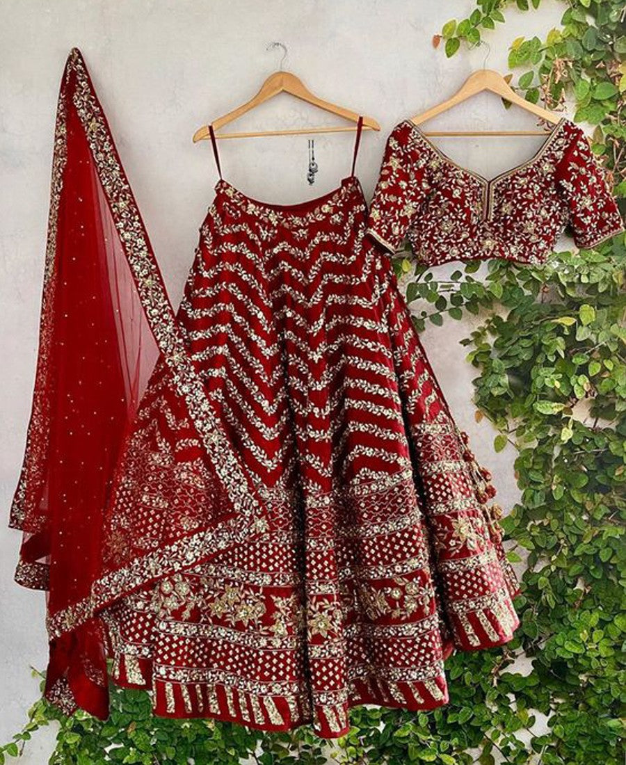 RE - Red Colored Sequence Embroidery Work Georgette Lehenga Choli