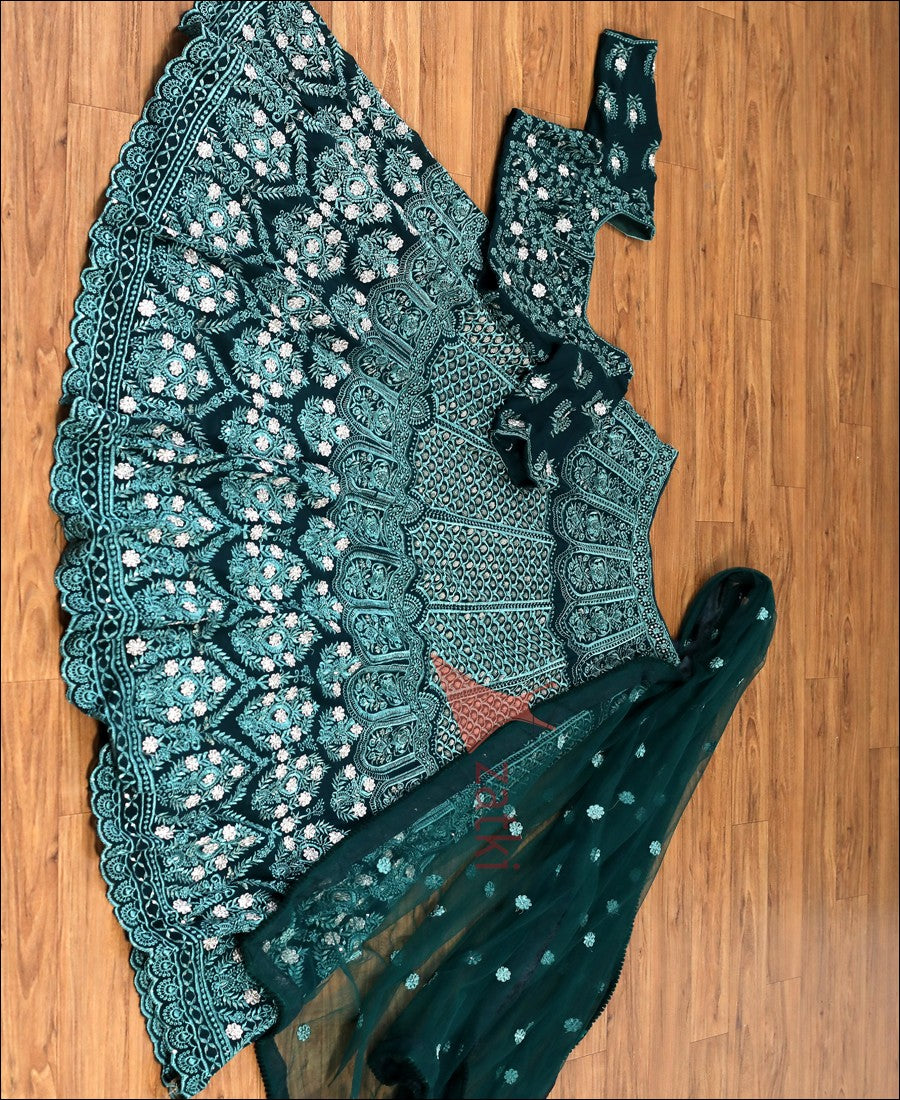 Green Sequence Emroidery Work Lehenga Choli