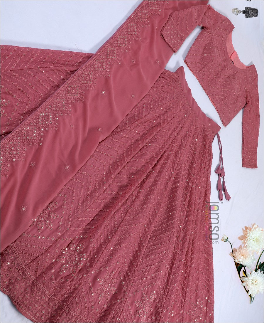 Pink Color Georgette Party Wear Lehenga Choli