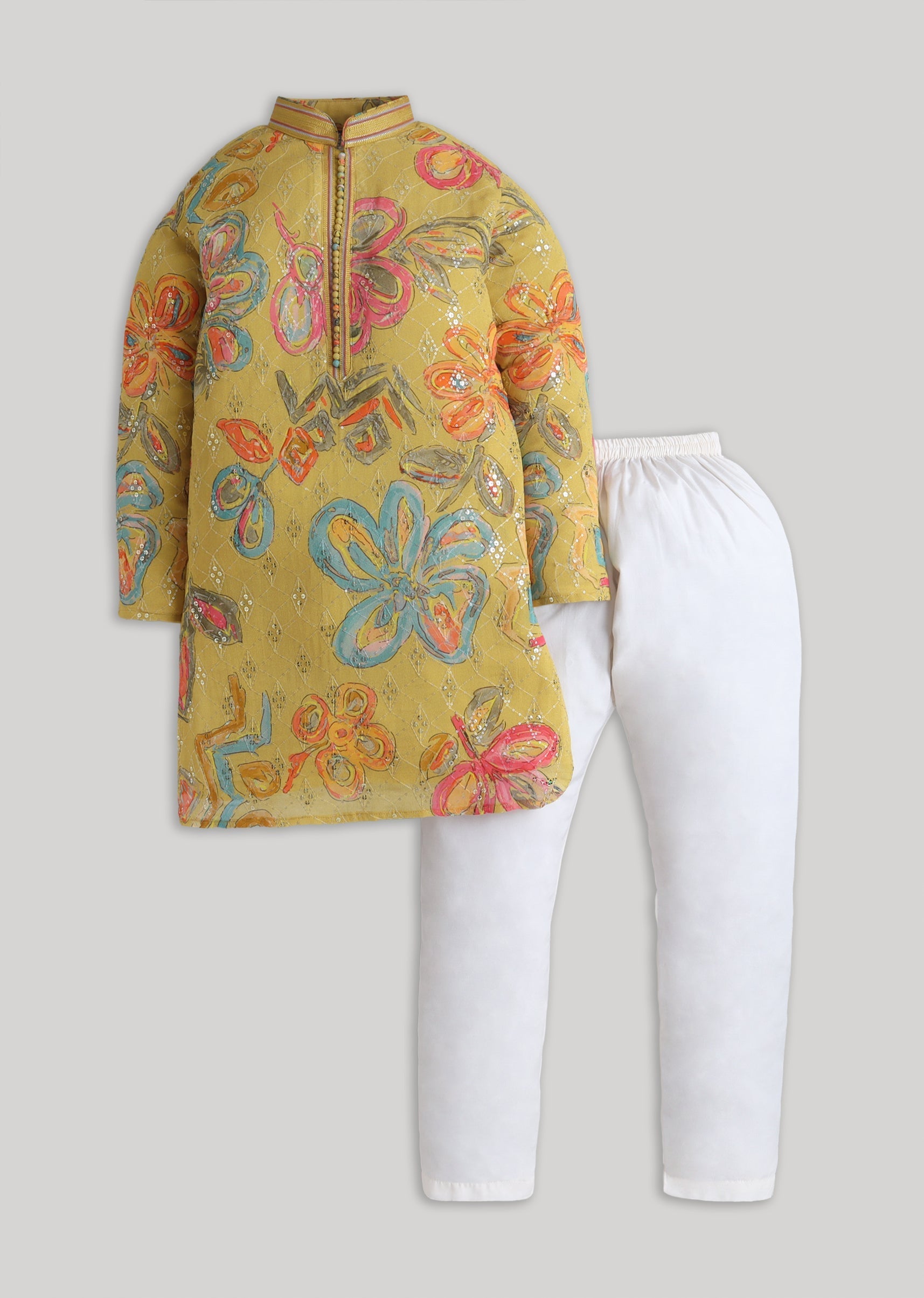 Yellow Floral Georgette Kurta Set With Sequin Detailing