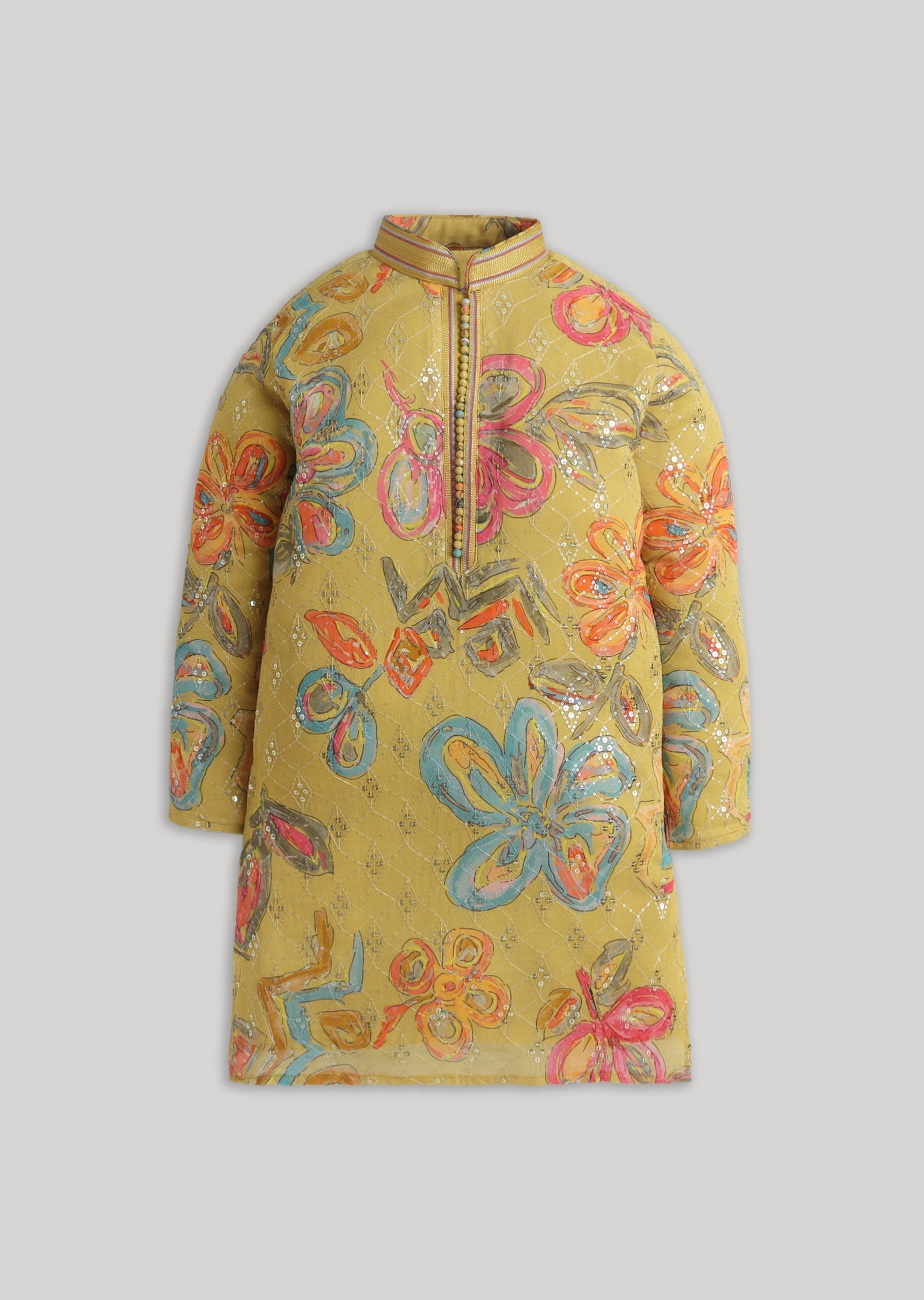 Yellow Floral Georgette Kurta Set With Sequin Detailing